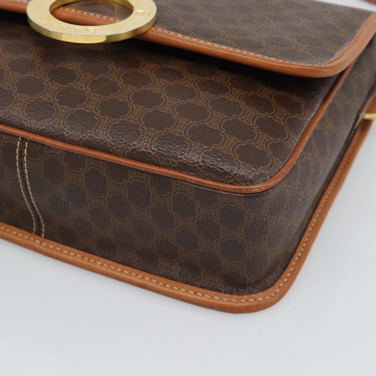 CELINE Macadam Canvas Circle Shoulder Bag PVC Leather Brown Gold Auth 189954A