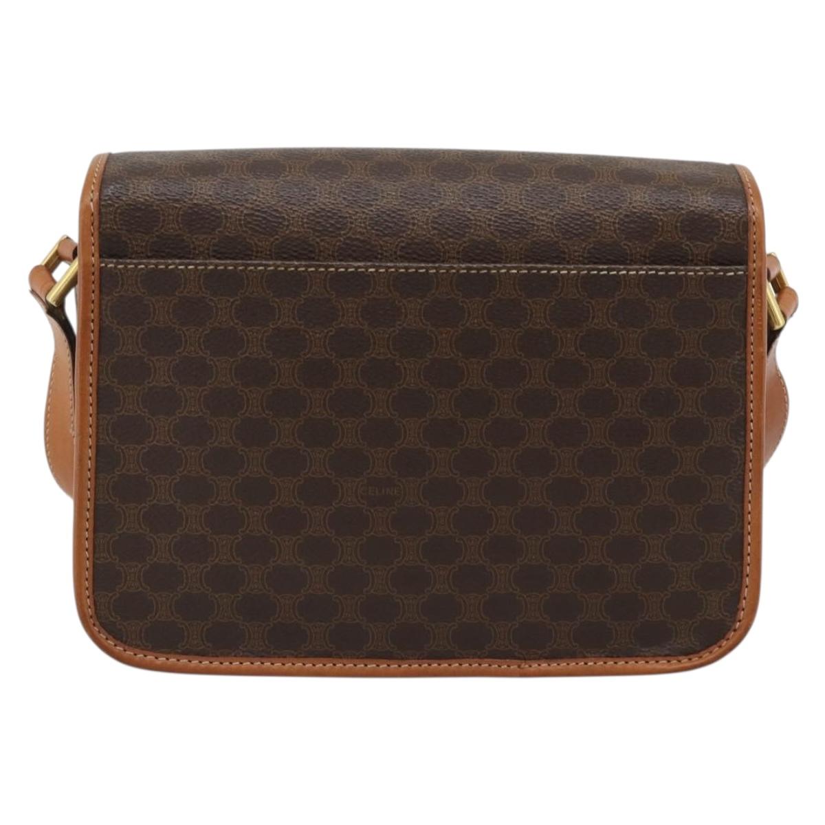 CELINE Macadam Canvas Circle Shoulder Bag PVC Leather Brown Gold Auth 189954A