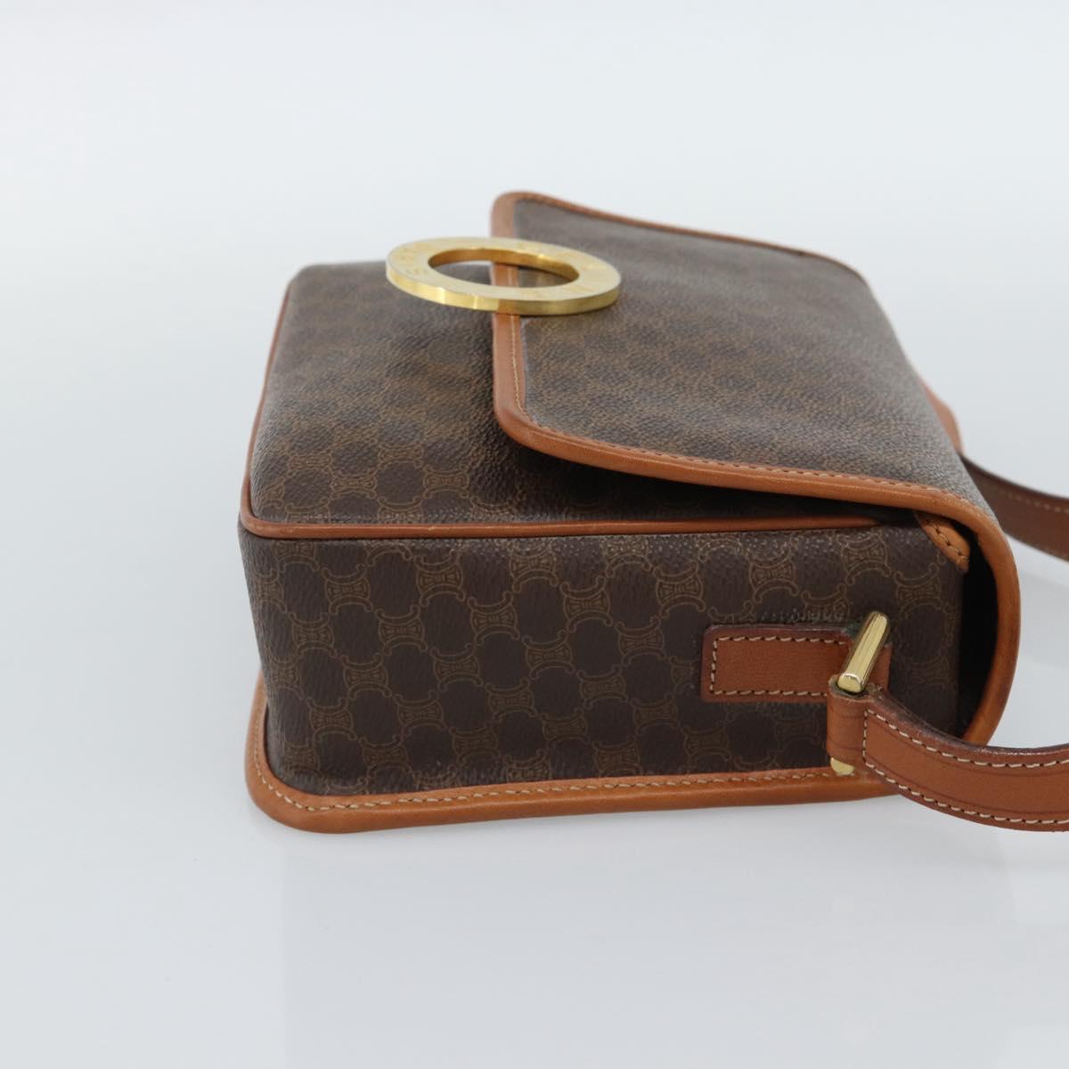 CELINE Macadam Canvas Circle Shoulder Bag PVC Leather Brown Gold Auth 189954A