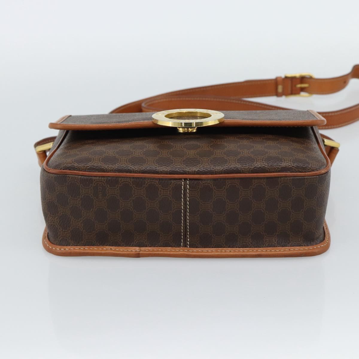 CELINE Macadam Canvas Circle Shoulder Bag PVC Leather Brown Gold Auth 189954A