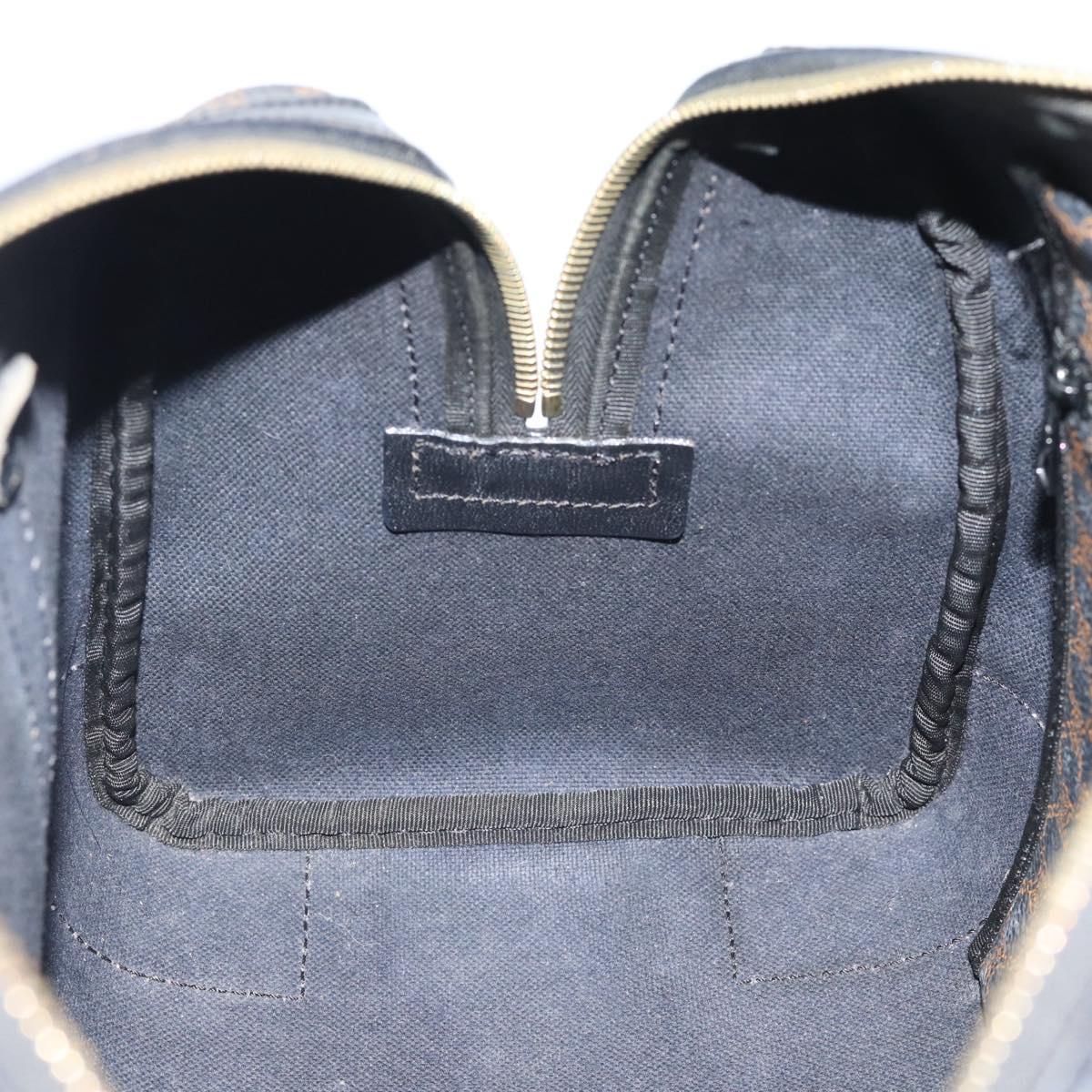CELINE Macadam Canvas Boston Bag PVC Leather Black Gold Auth 189955A