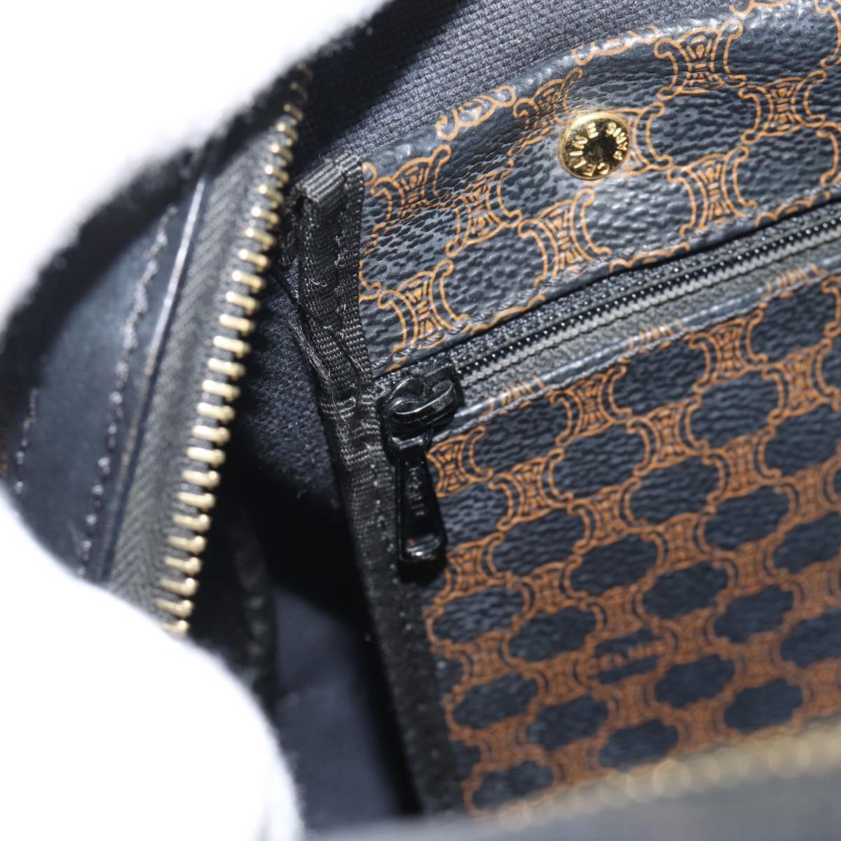CELINE Macadam Canvas Boston Bag PVC Leather Black Gold Auth 189955A