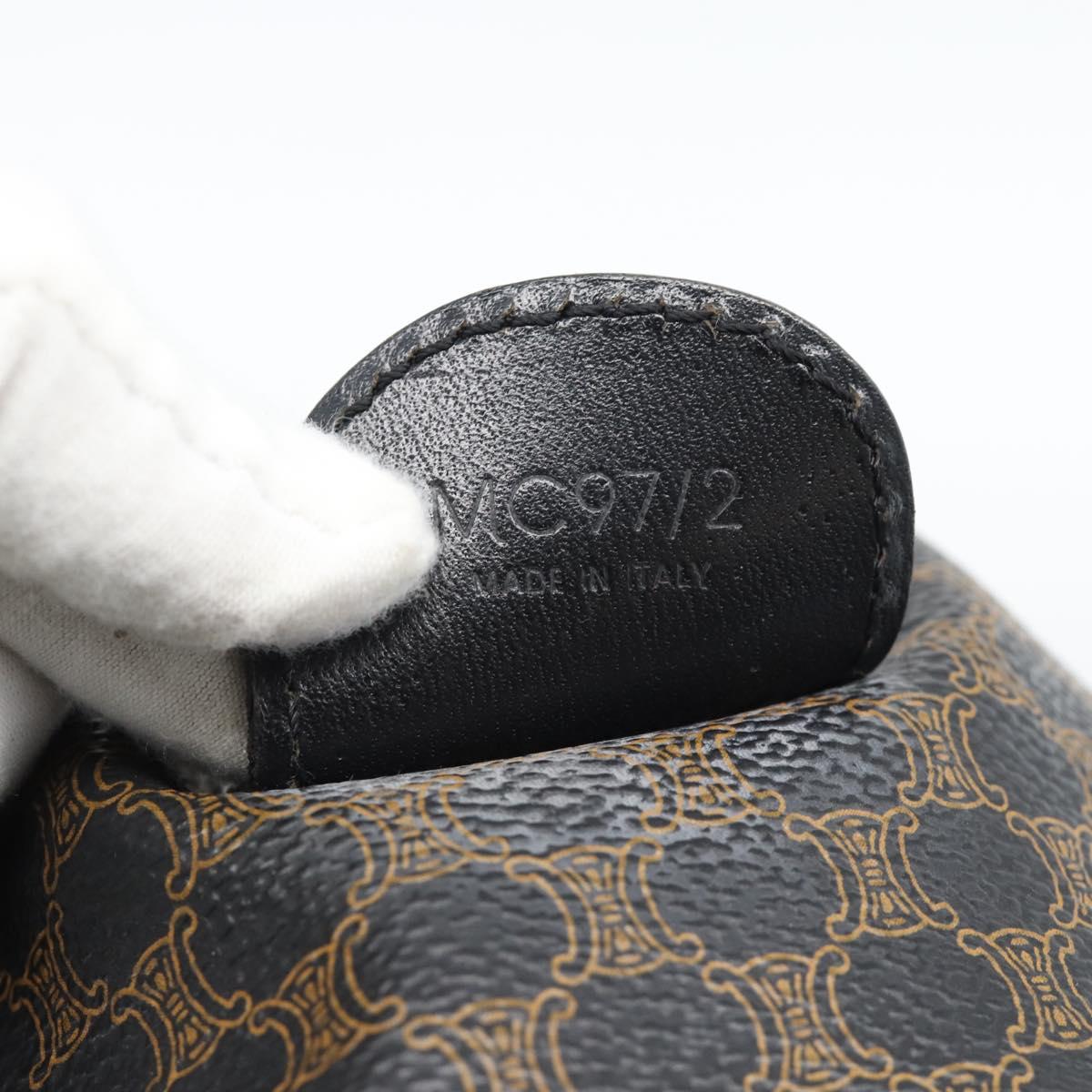 CELINE Macadam Canvas Boston Bag PVC Leather Black Gold Auth 189955A