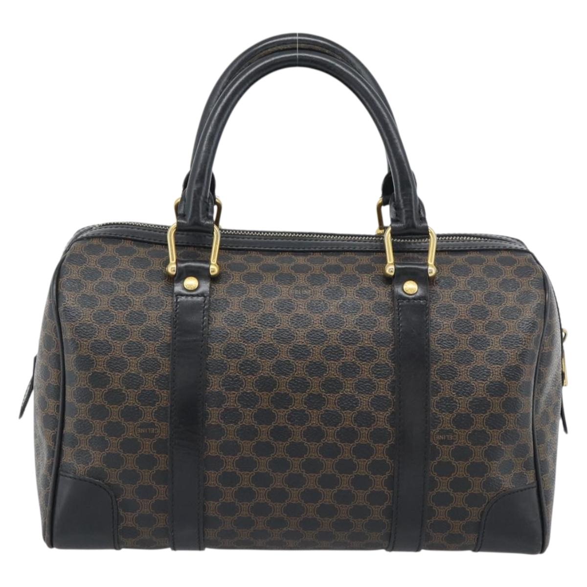 CELINE Macadam Canvas Boston Bag PVC Leather Black Gold Auth 189955A