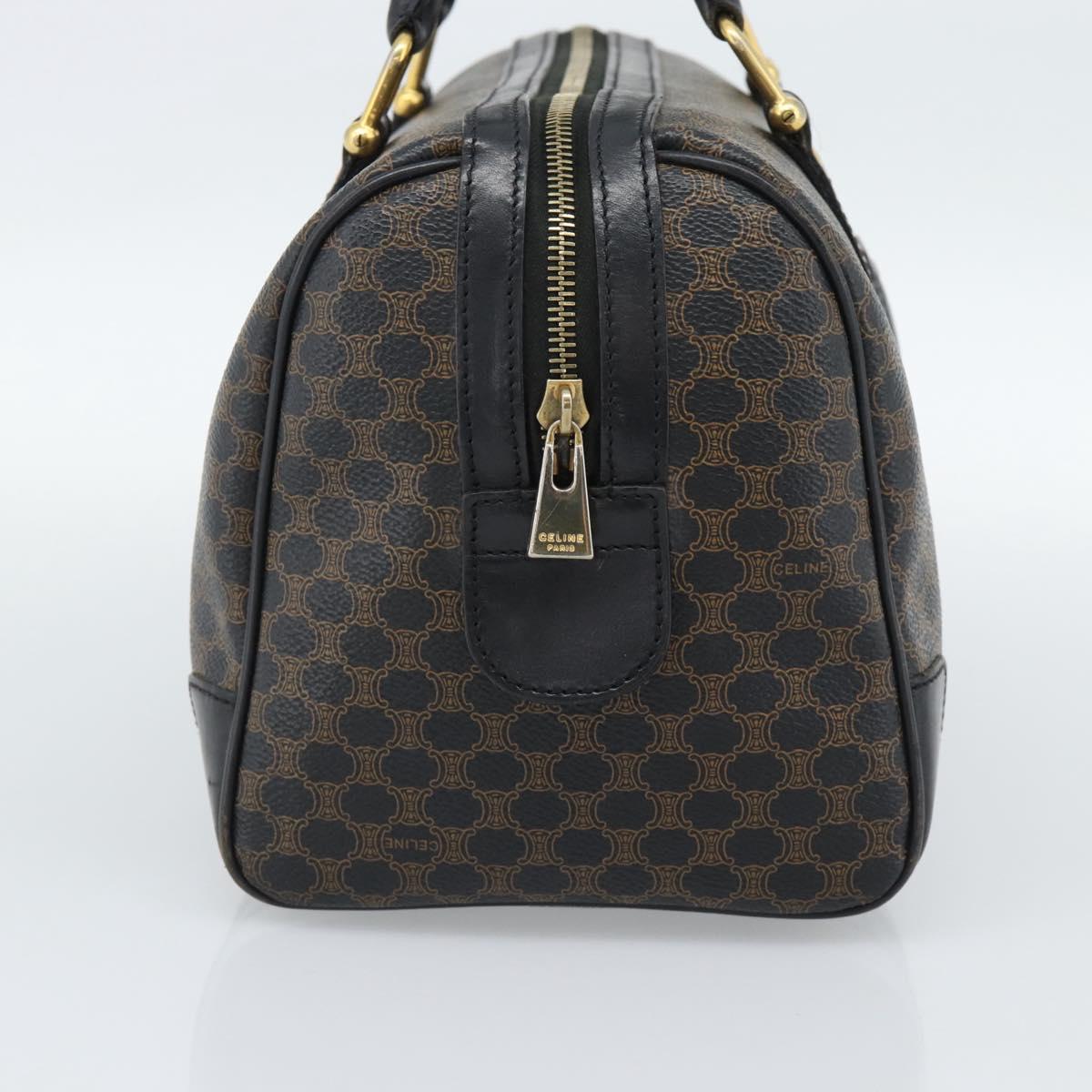 CELINE Macadam Canvas Boston Bag PVC Leather Black Gold Auth 189955A