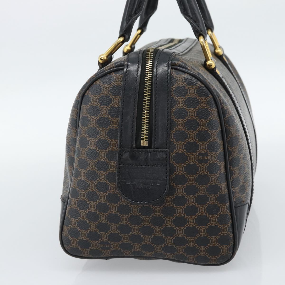 CELINE Macadam Canvas Boston Bag PVC Leather Black Gold Auth 189955A
