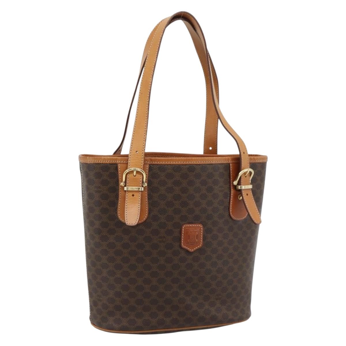 CELINE Macadam Canvas Tote Bag PVC Leather Brown Gold Auth 189956A