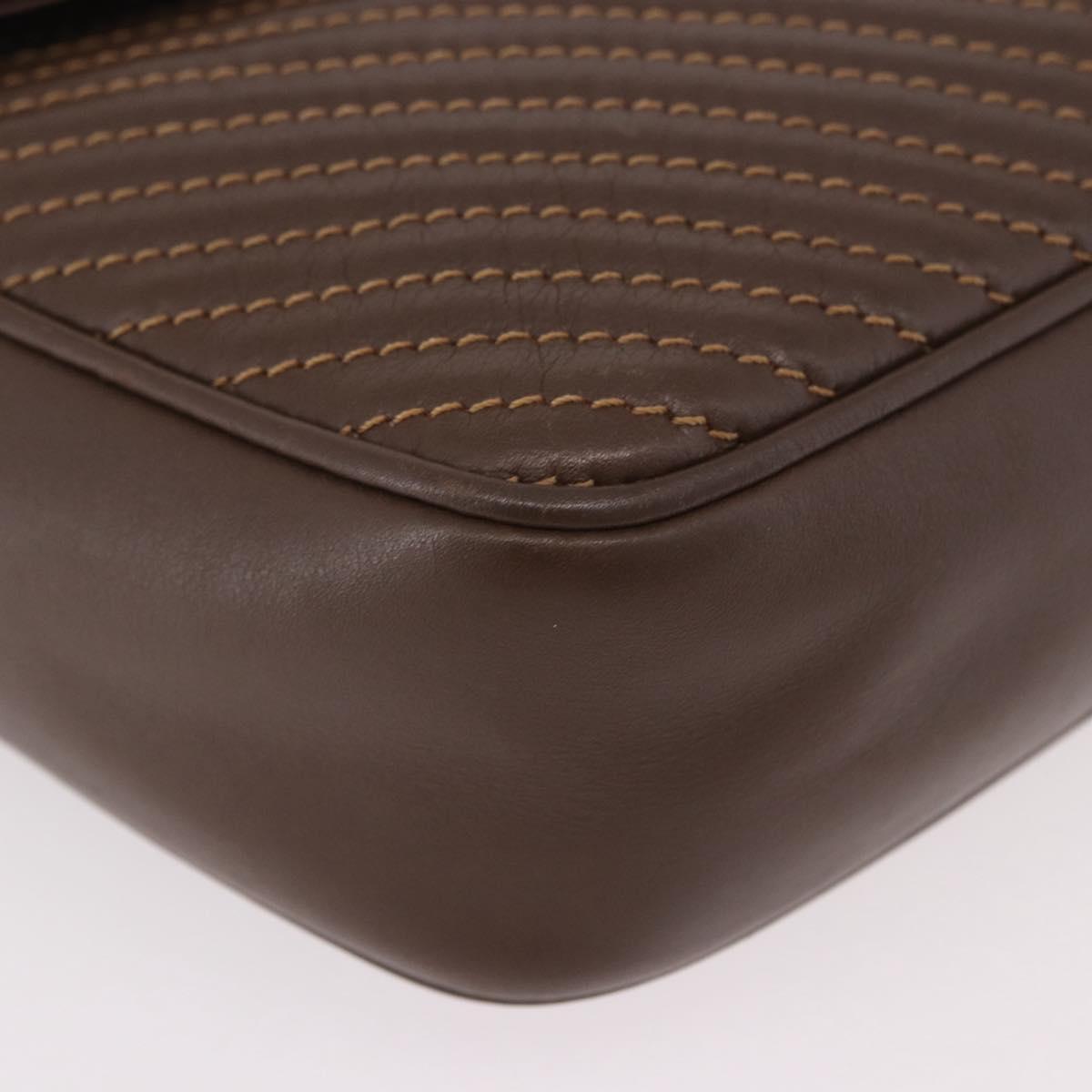CELINE Macadam Shoulder Bag Leather Brown Gold Auth 189957