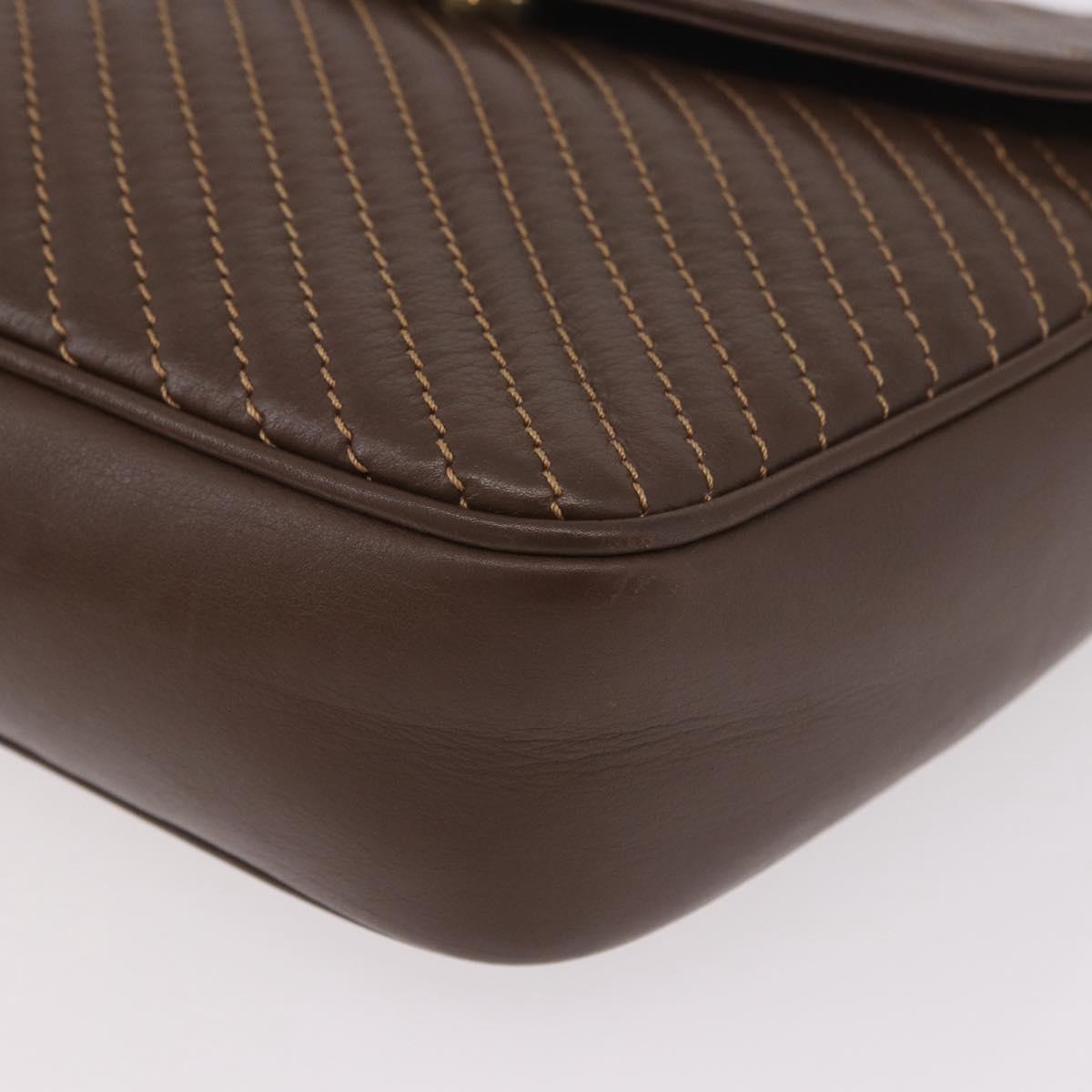CELINE Macadam Shoulder Bag Leather Brown Gold Auth 189957