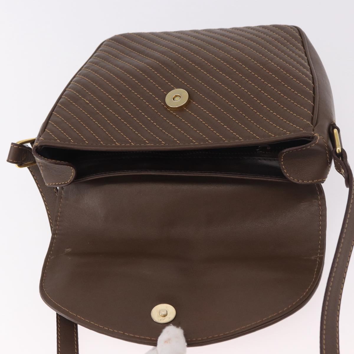 CELINE Macadam Shoulder Bag Leather Brown Gold Auth 189957