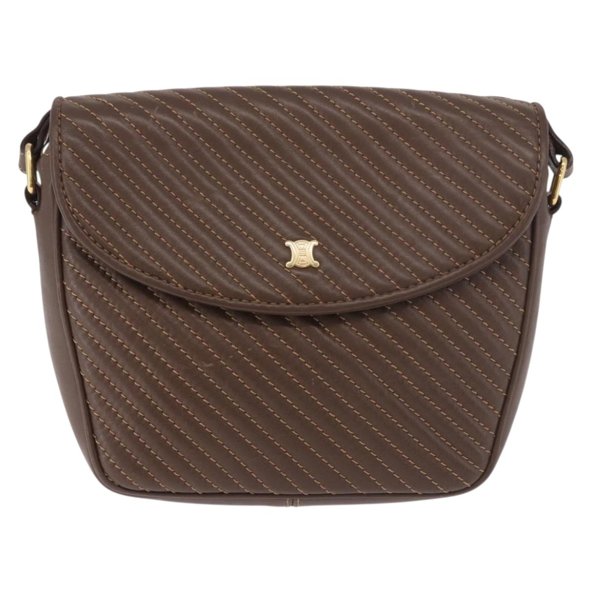 CELINE Macadam Shoulder Bag Leather Brown Gold Auth 189957