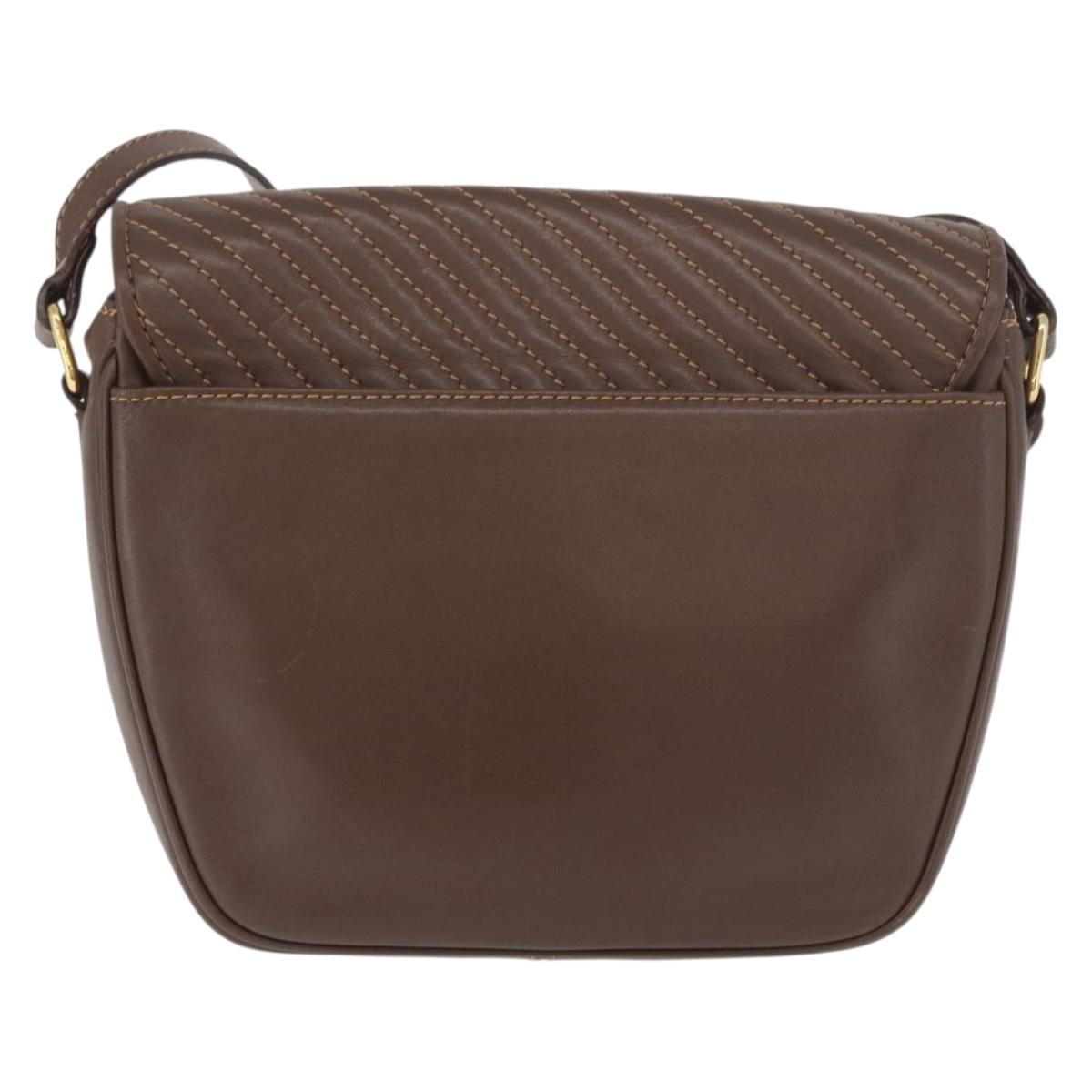 CELINE Macadam Shoulder Bag Leather Brown Gold Auth 189957