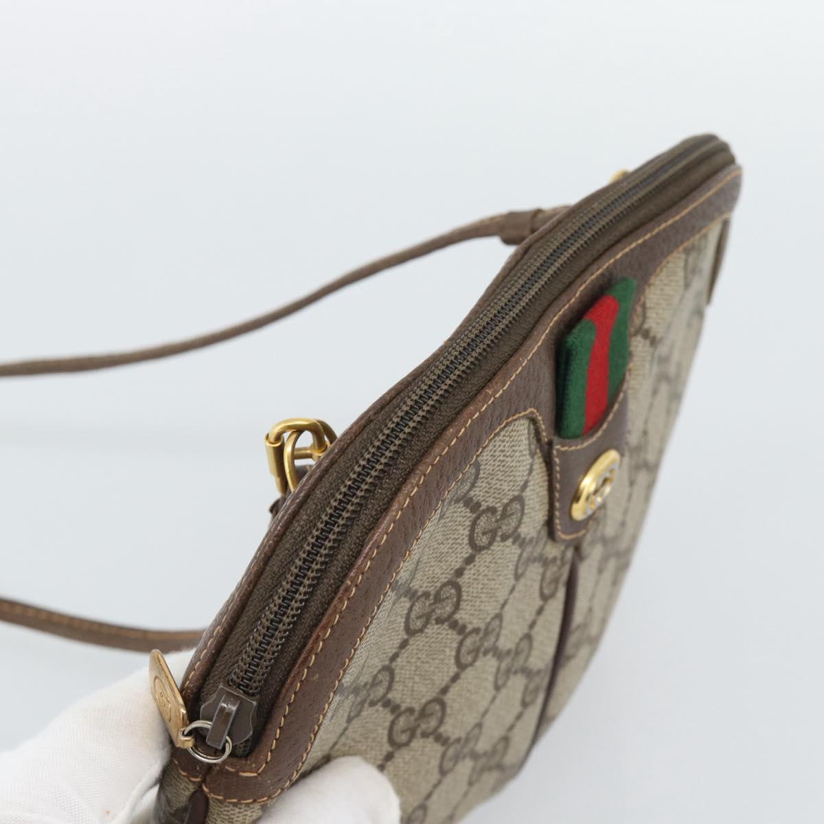 GUCCI GG Supreme Web Sherry Line Bag PVC Beige Gold 904 02 047 Auth 189958