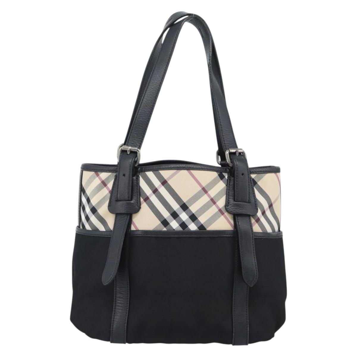 BURBERRY Nova Check Tote Bag Canvas Beige Silver Auth 189960A