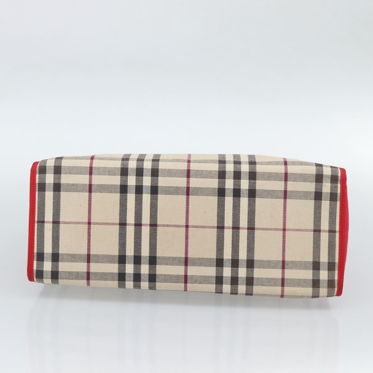 BURBERRY Nova Check Hand Bag Canvas Beige Silver Auth 189961A