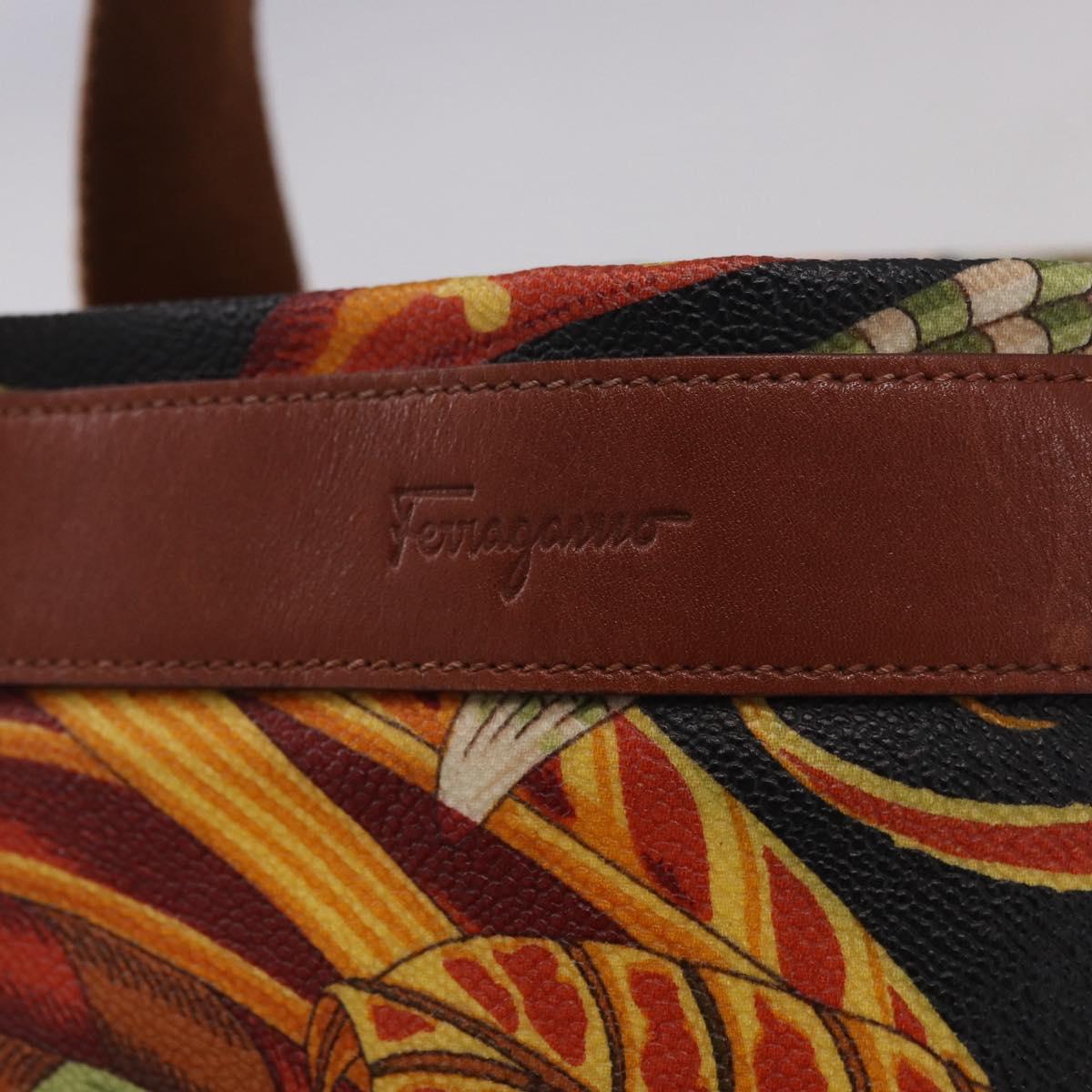 Salvatore Ferragamo Tote Bag PVC Canvas Multicolor Gold Auth 189962A
