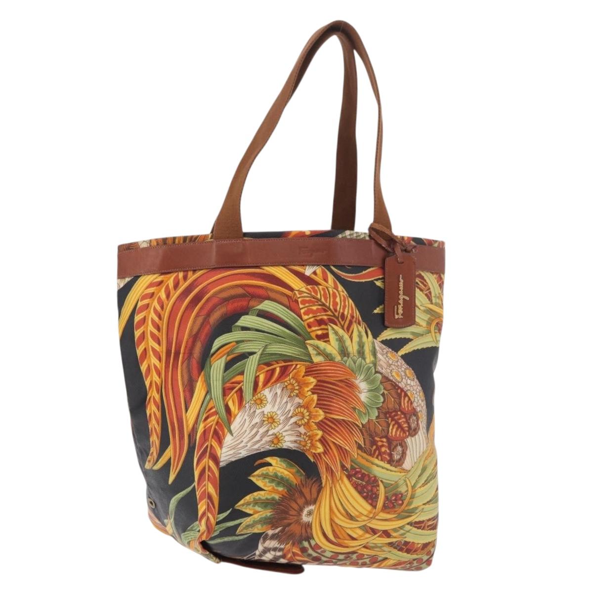 Salvatore Ferragamo Tote Bag PVC Canvas Multicolor Gold Auth 189962A
