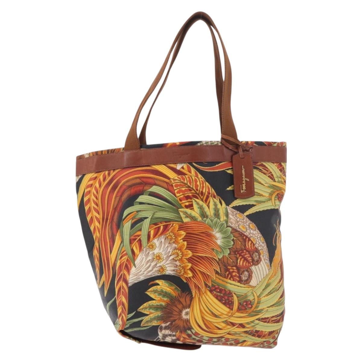 Salvatore Ferragamo Tote Bag PVC Canvas Multicolor Gold Auth 189962A