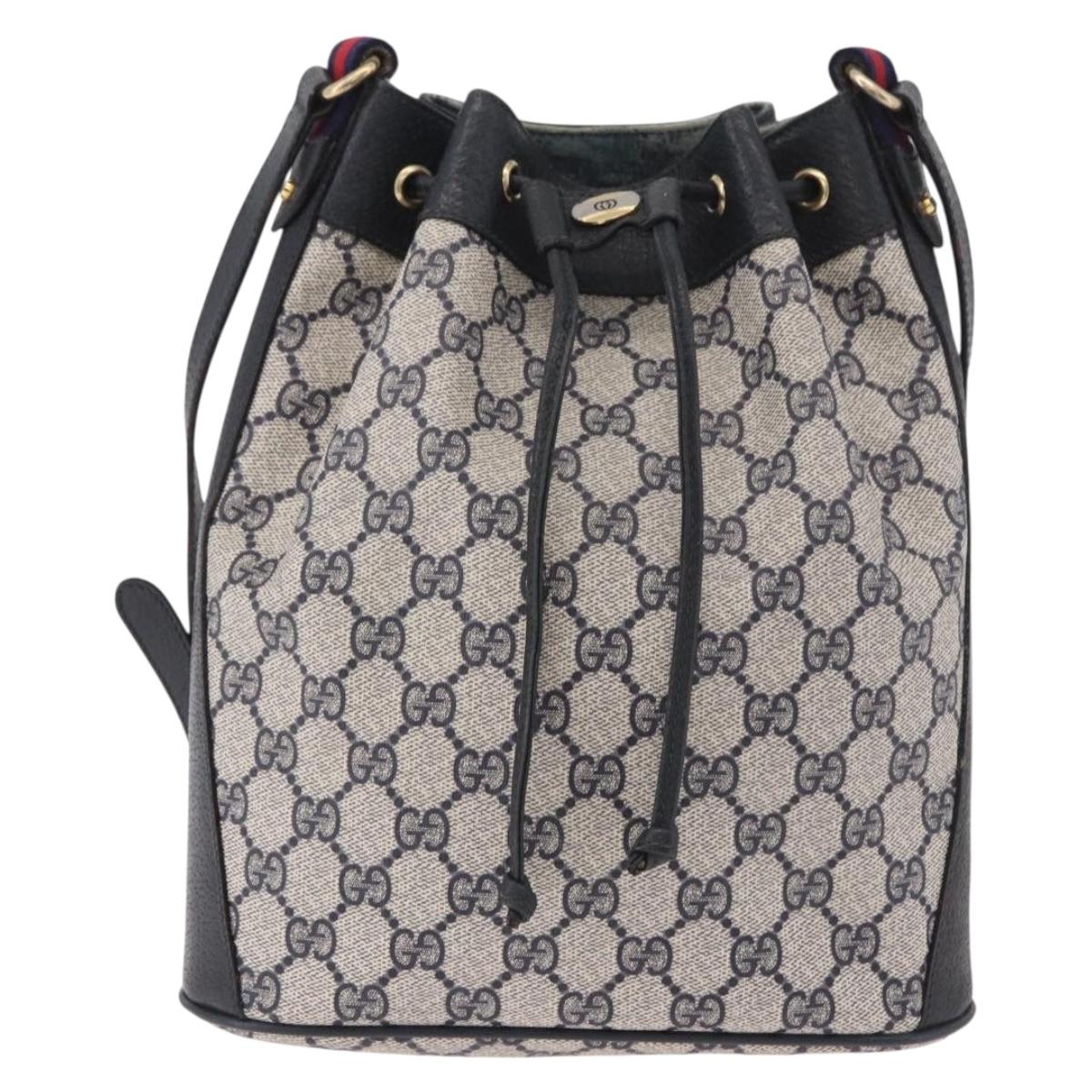 GUCCI GG Supreme Sherry Line Shoulder Bag PVC Navy Gold 41 02 034 Auth 189963