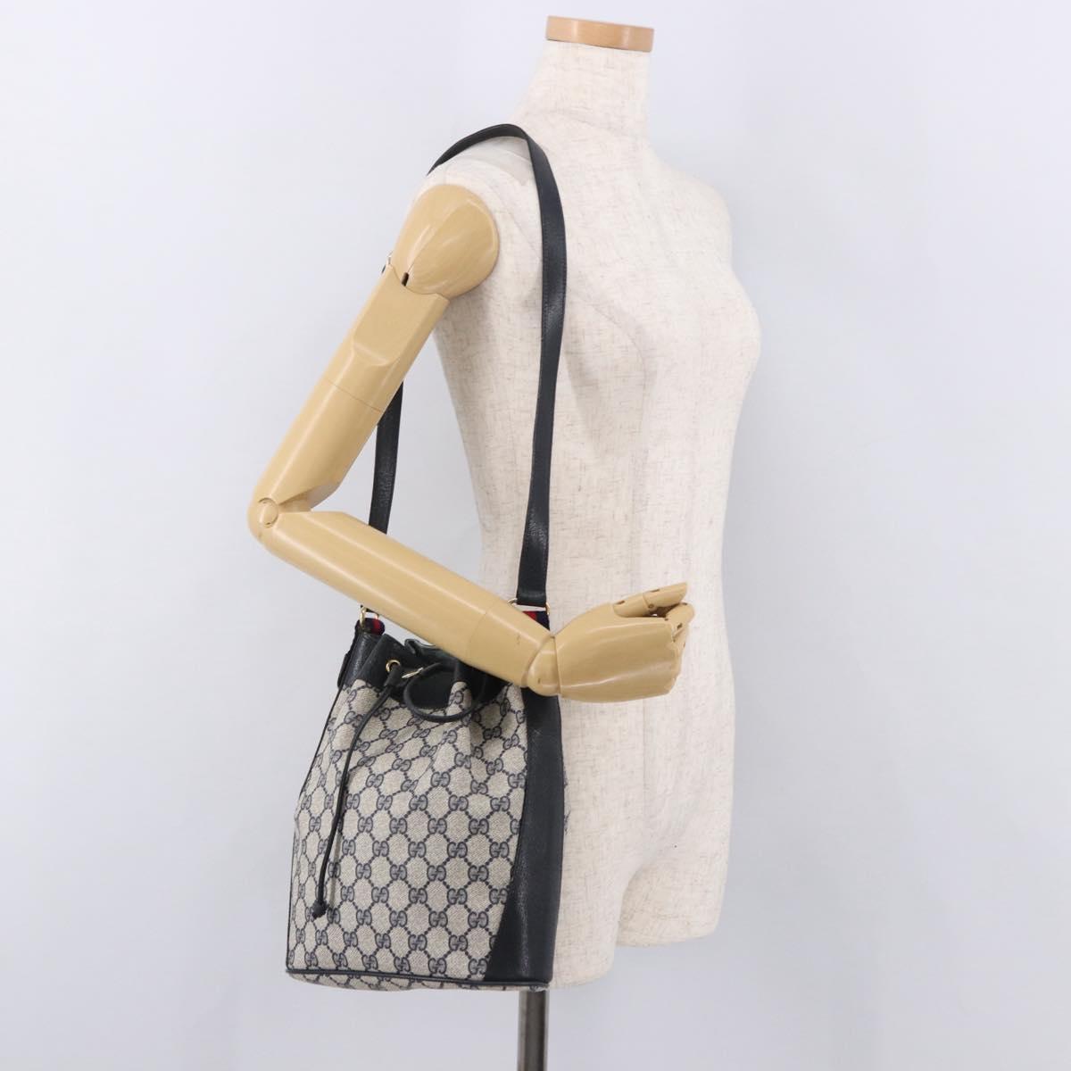 GUCCI GG Supreme Sherry Line Shoulder Bag PVC Navy Gold 41 02 034 Auth 189963