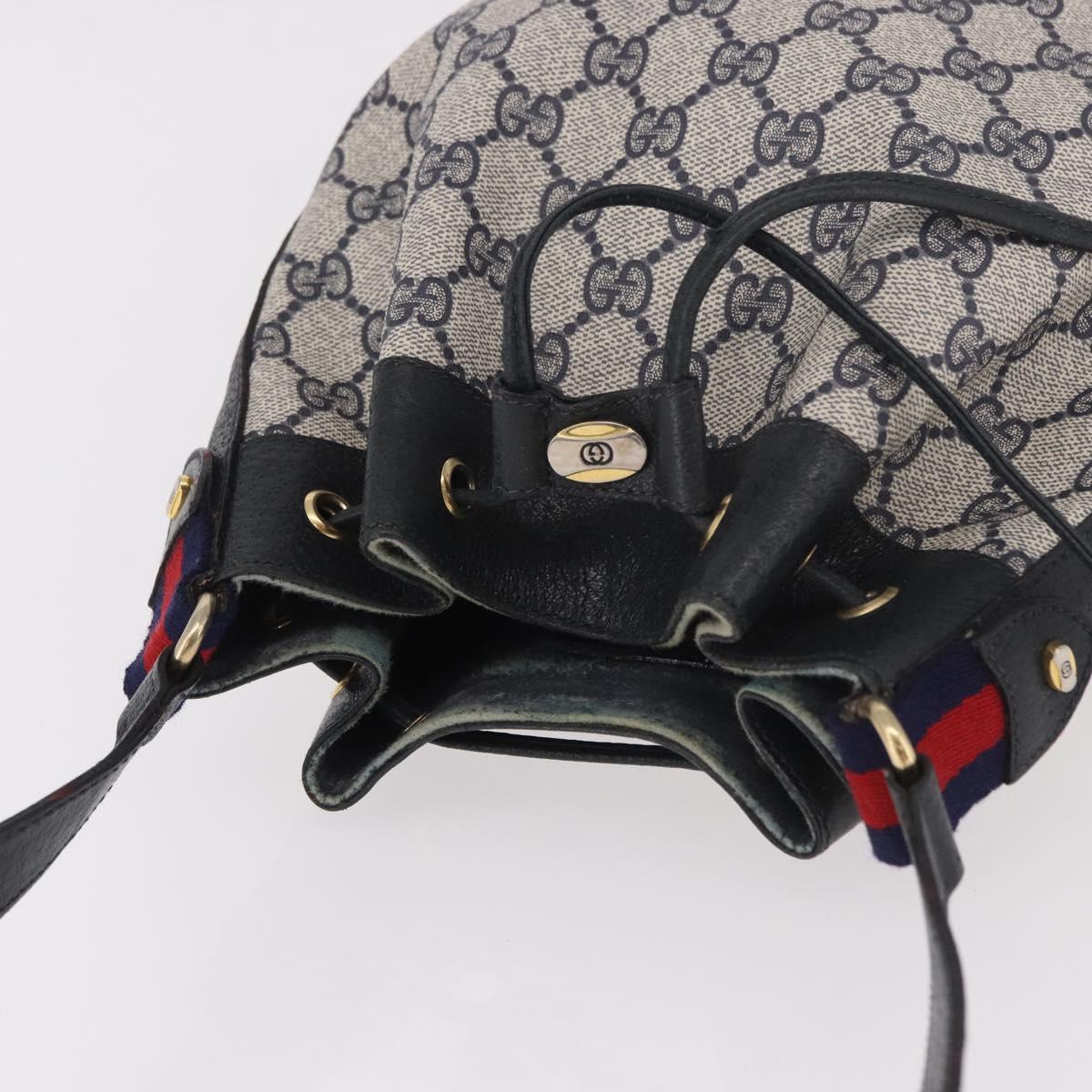 GUCCI GG Supreme Sherry Line Shoulder Bag PVC Navy Gold 41 02 034 Auth 189963