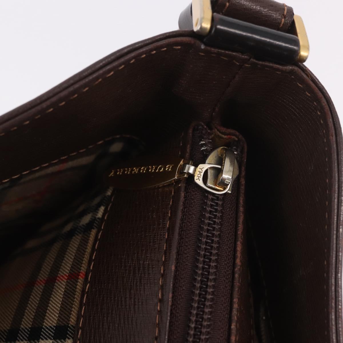 BURBERRY Shoulder Bag Leather Brown Gold Auth 189965