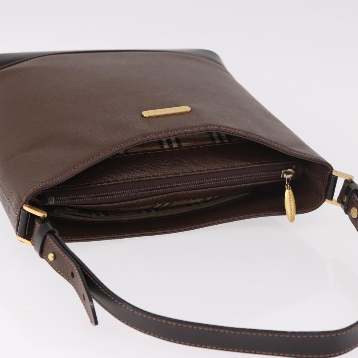 BURBERRY Shoulder Bag Leather Brown Gold Auth 189965
