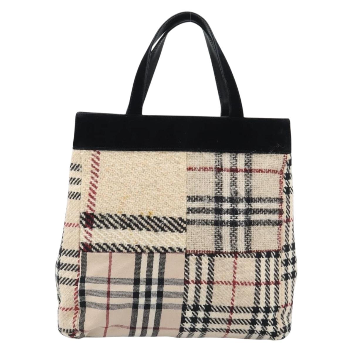 BURBERRY Nova Check Hand Bag Canvas Beige Gold Auth 189967