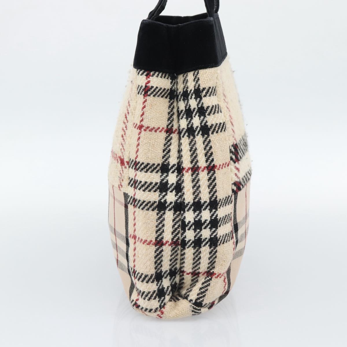 BURBERRY Nova Check Hand Bag Canvas Beige Gold Auth 189967