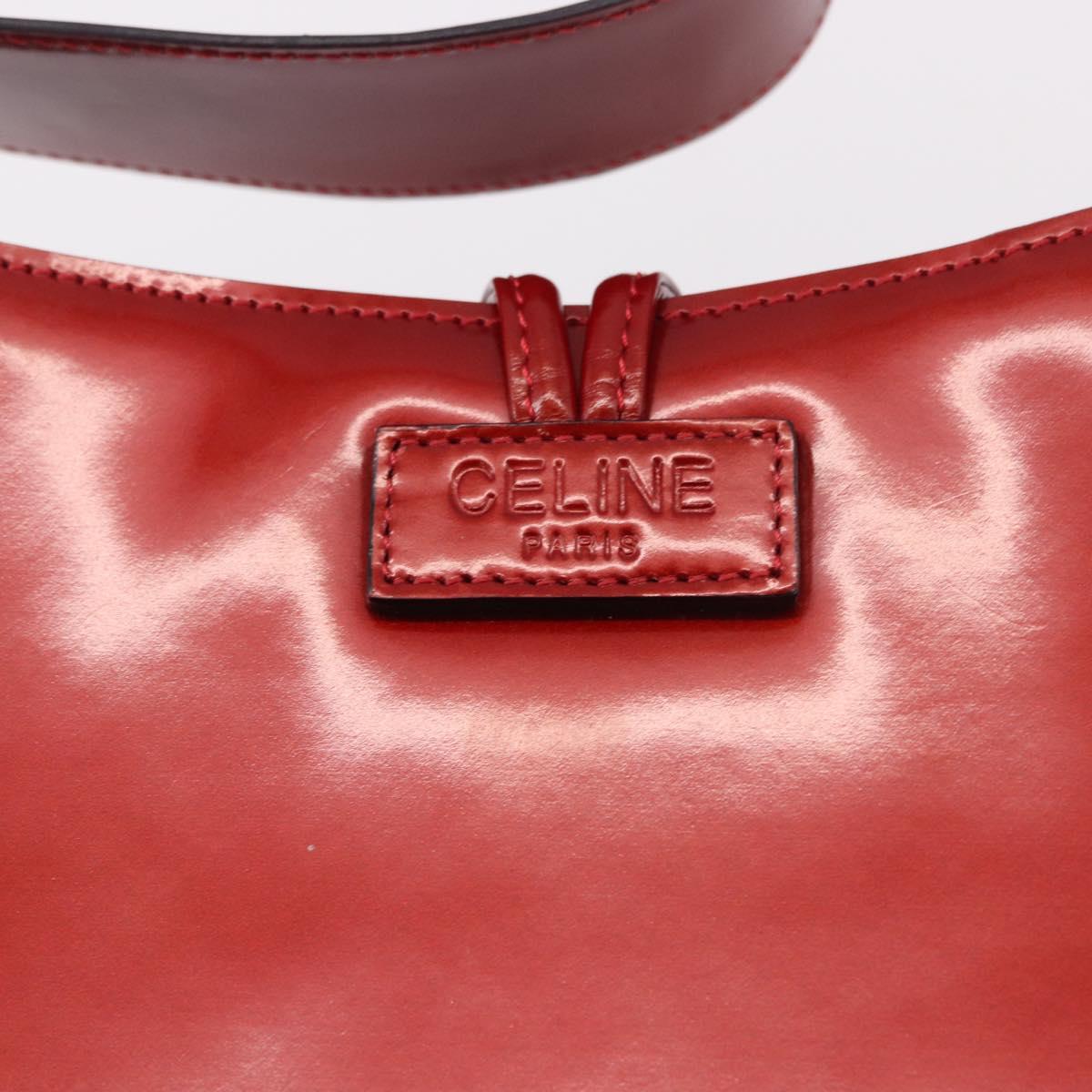 CELINE Star Ball Shoulder Bag Patent Leather Red Gold Auth 189968A