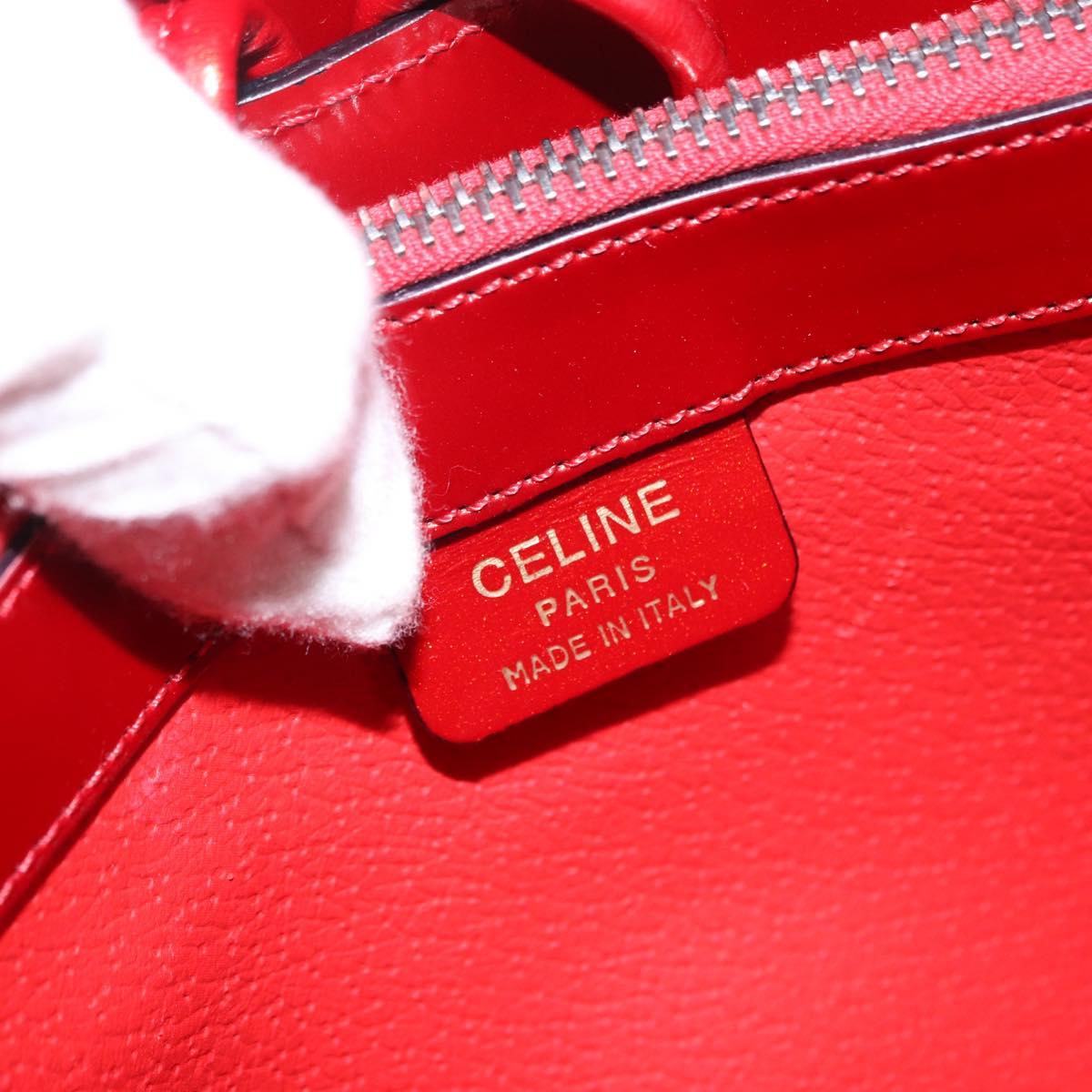 CELINE Star Ball Shoulder Bag Patent Leather Red Gold Auth 189968A