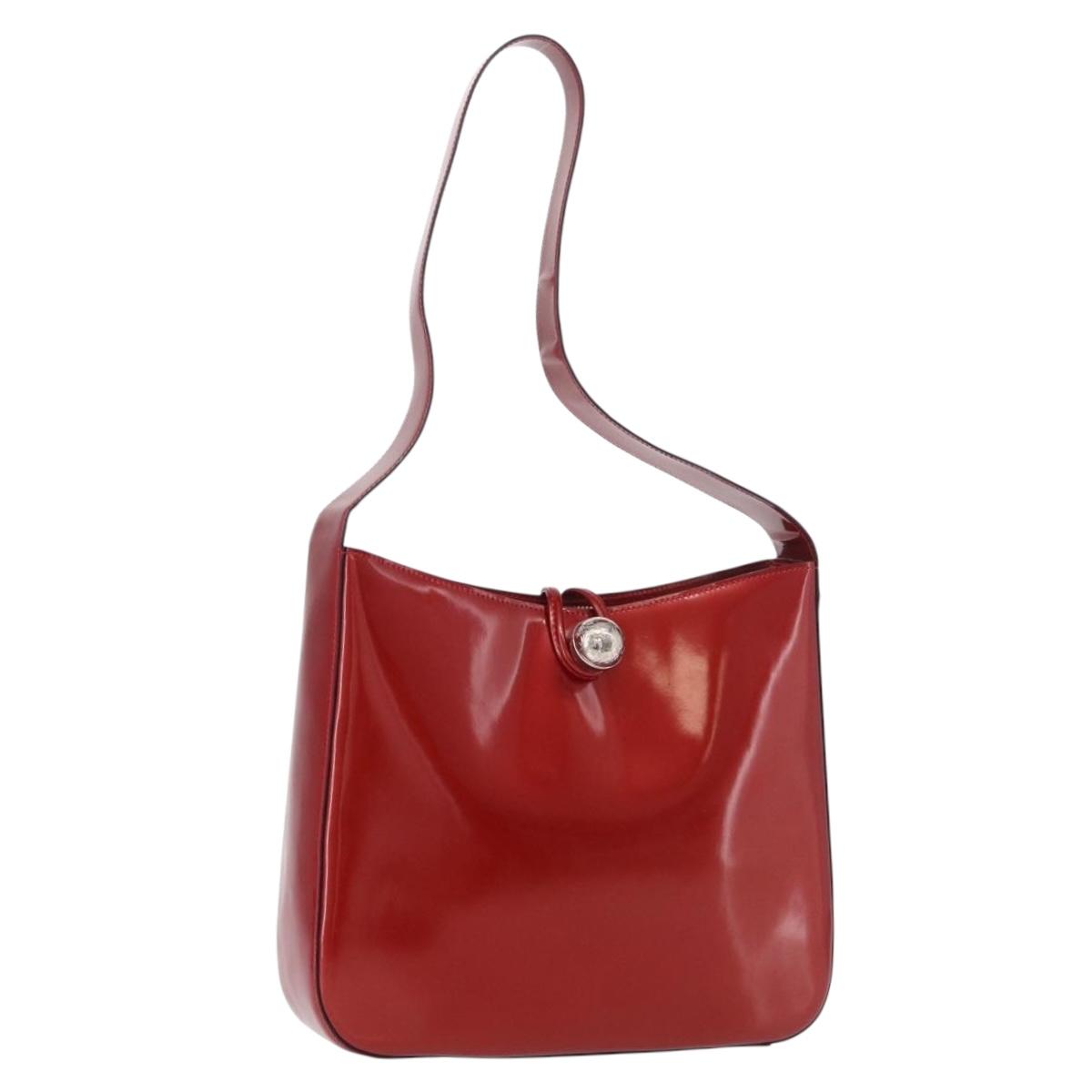CELINE Star Ball Shoulder Bag Patent Leather Red Gold Auth 189968A