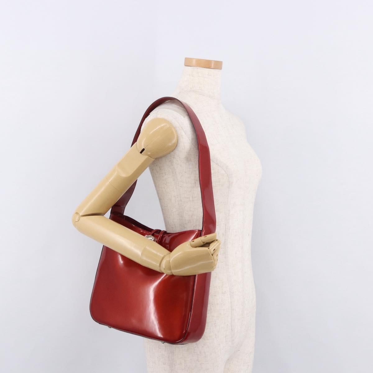 CELINE Star Ball Shoulder Bag Patent Leather Red Gold Auth 189968A
