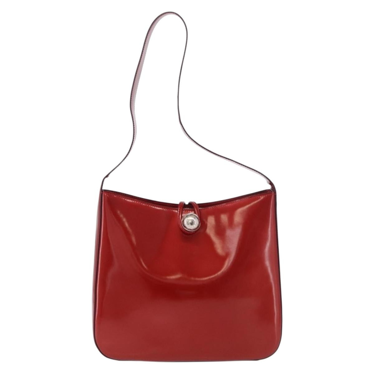 CELINE Star Ball Shoulder Bag Patent Leather Red Gold Auth 189968A