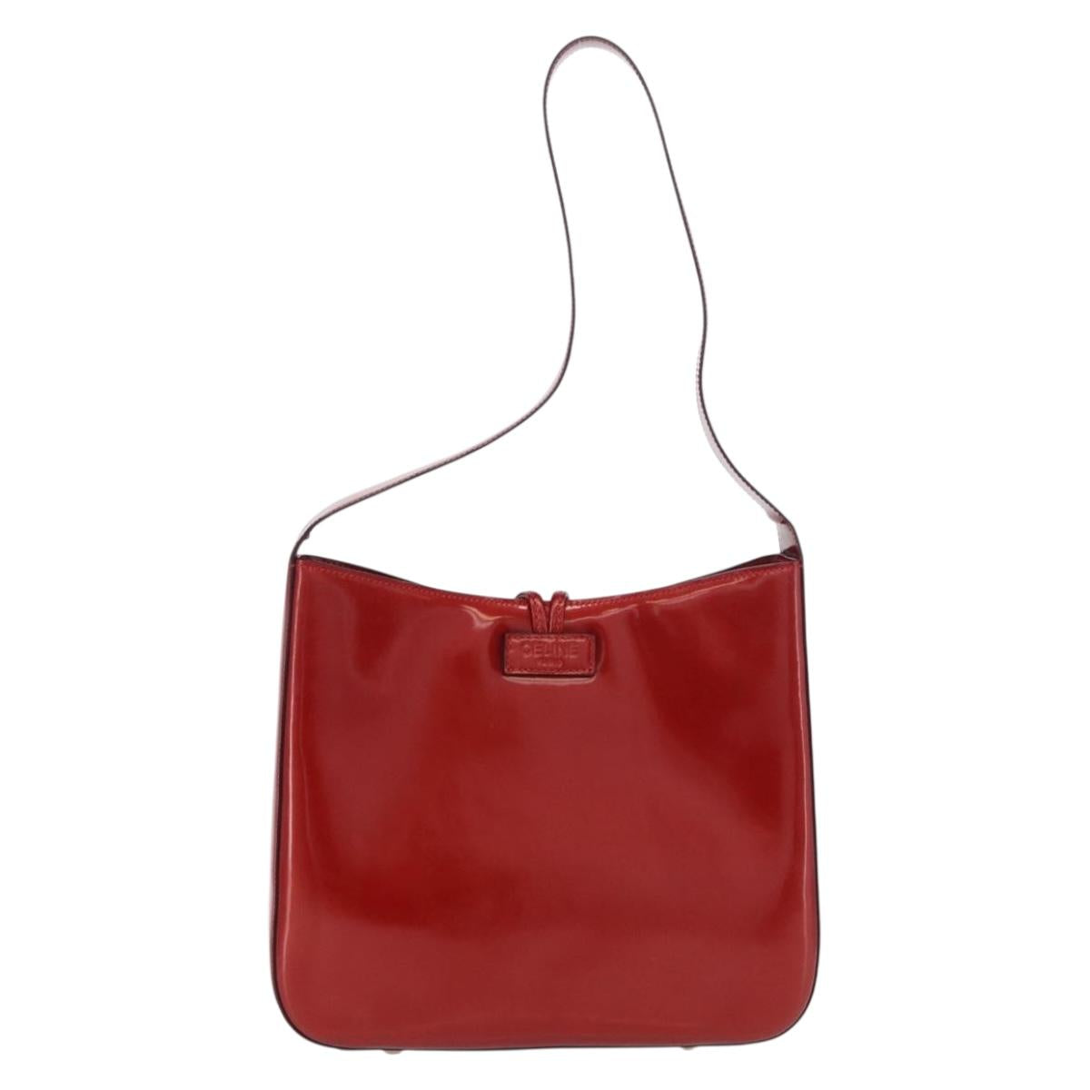 CELINE Star Ball Shoulder Bag Patent Leather Red Gold Auth 189968A
