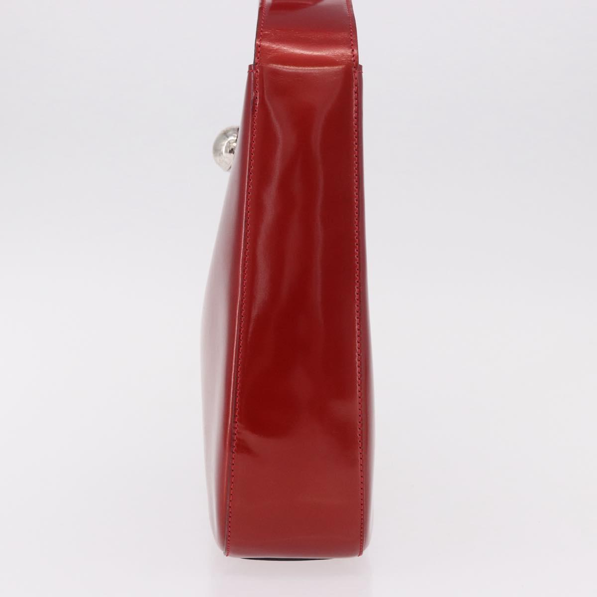CELINE Star Ball Shoulder Bag Patent Leather Red Gold Auth 189968A
