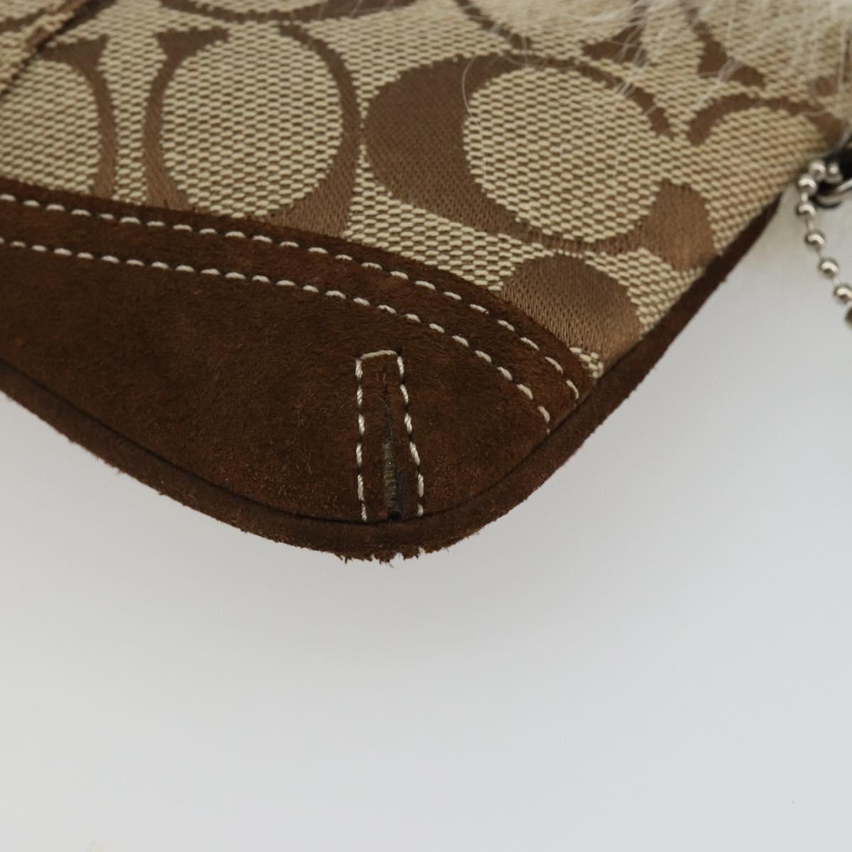 Coach Signature Accessory Pouch Canvas Beige Silver Auth 189969A