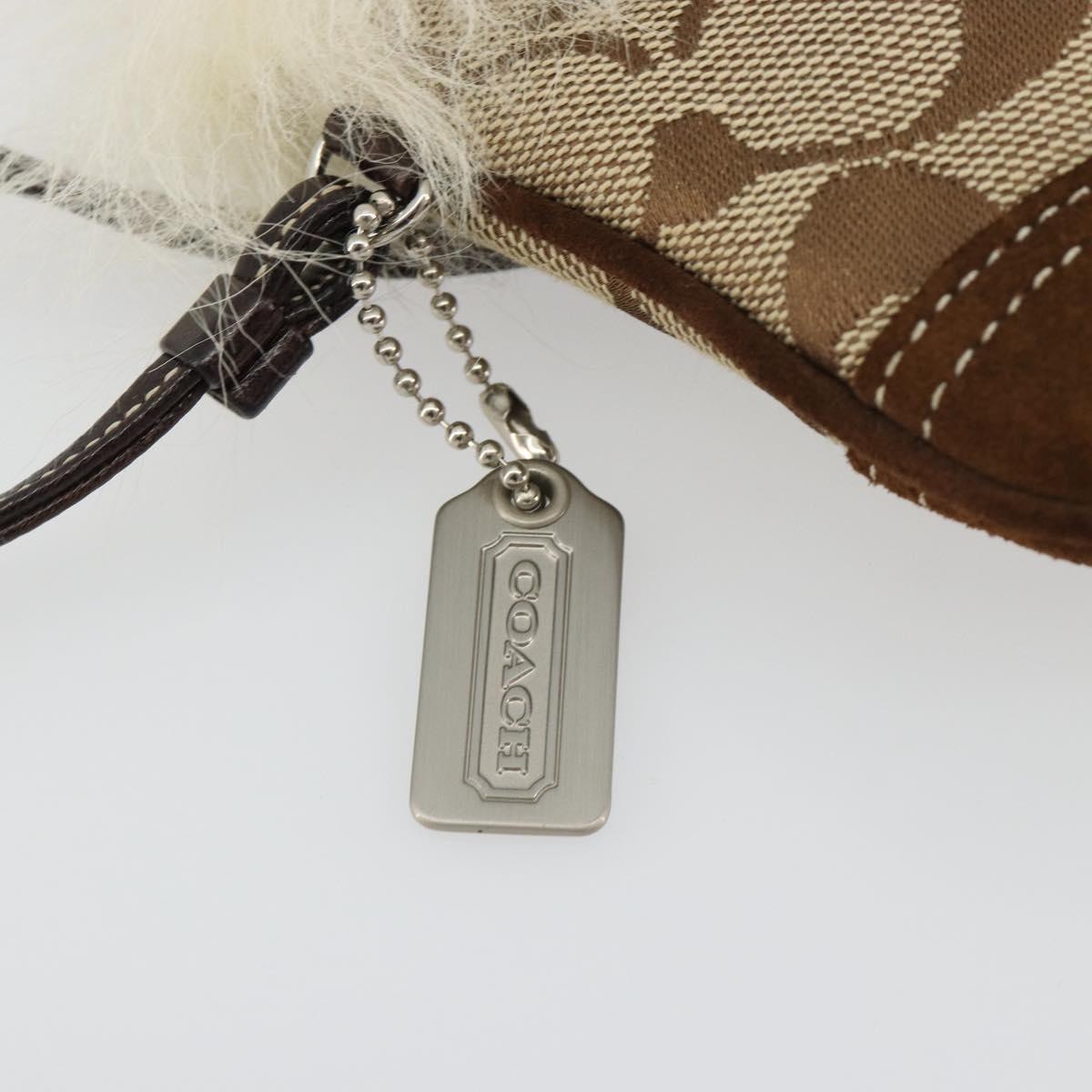 Coach Signature Accessory Pouch Canvas Beige Silver Auth 189969A