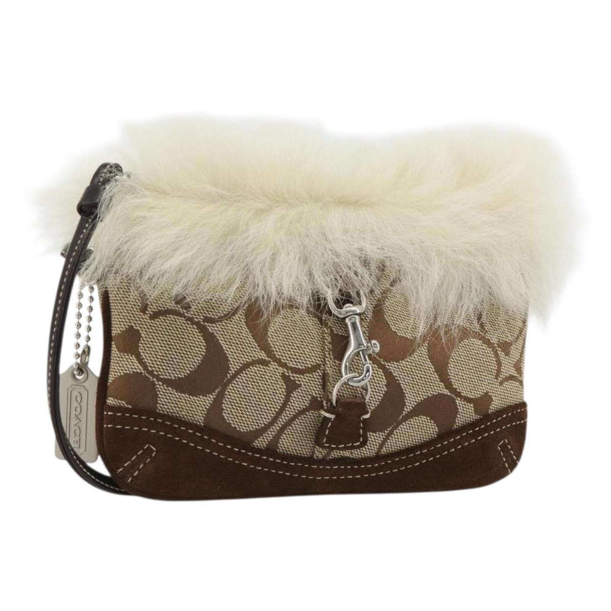 Coach Signature Accessory Pouch Canvas Beige Silver Auth 189969A