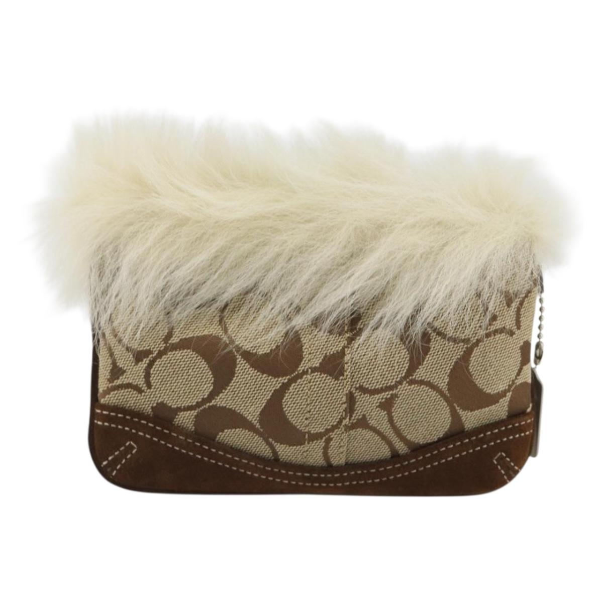 Coach Signature Accessory Pouch Canvas Beige Silver Auth 189969A