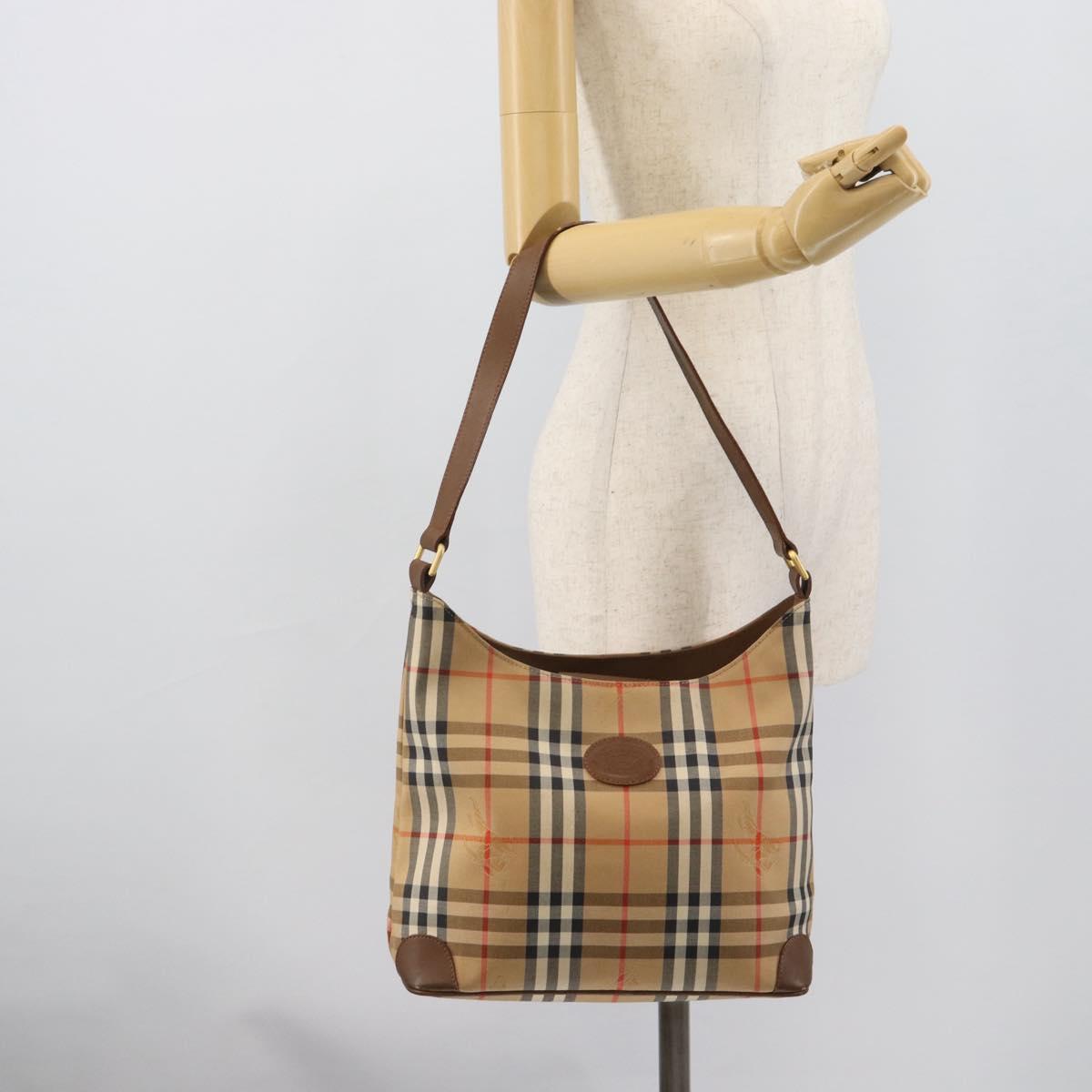 Burberrys Nova Check Shoulder Bag Canvas Beige Gold Auth 189972A