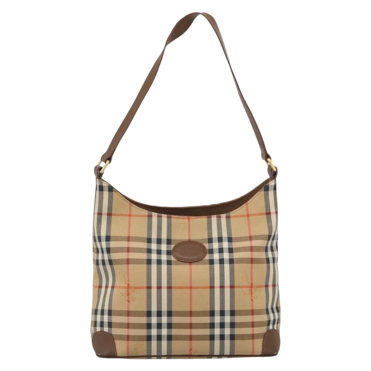 Burberrys Nova Check Shoulder Bag Canvas Beige Gold Auth 189972A