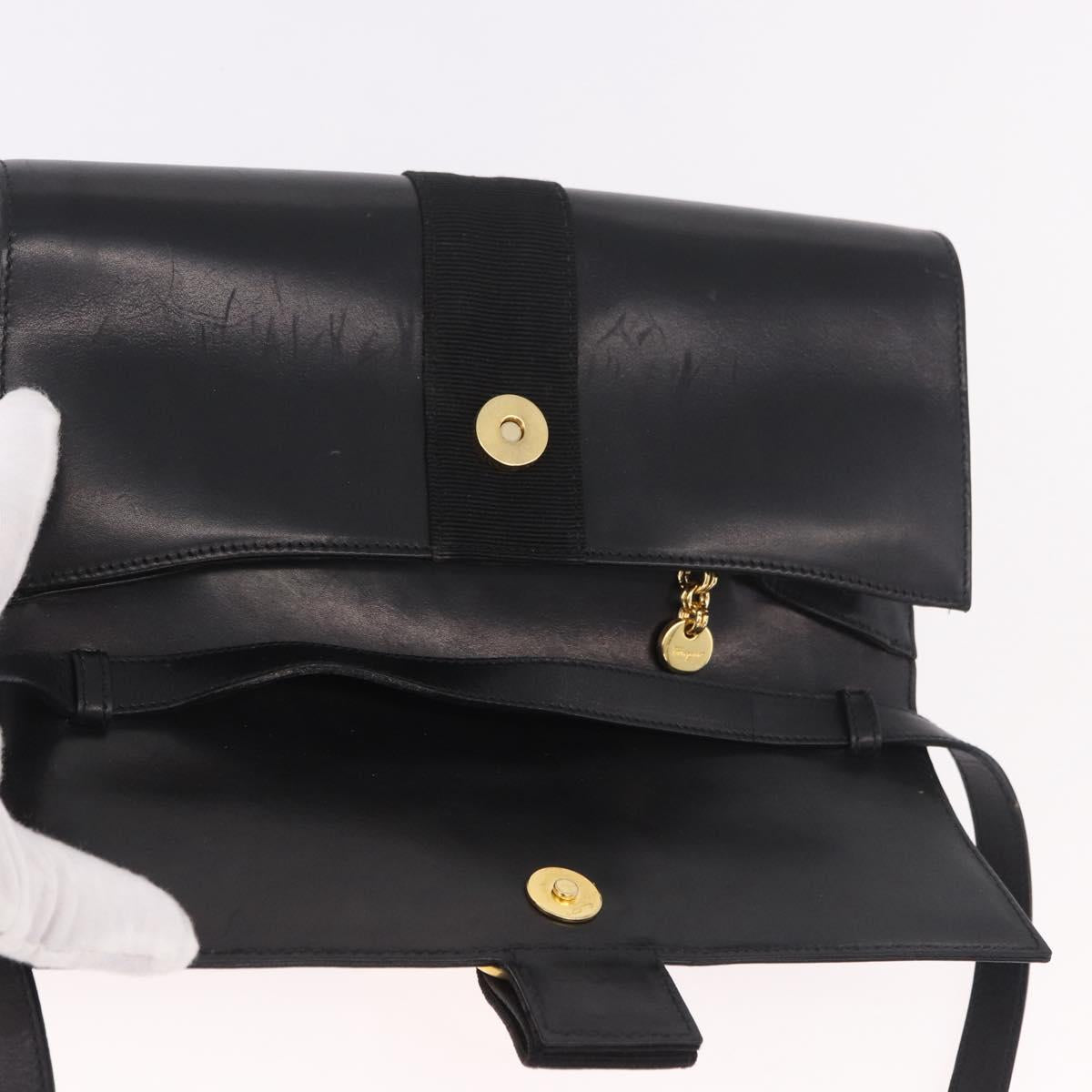 Salvatore Ferragamo Vala Shoulder Bag Leather Black Gold Auth 189974A