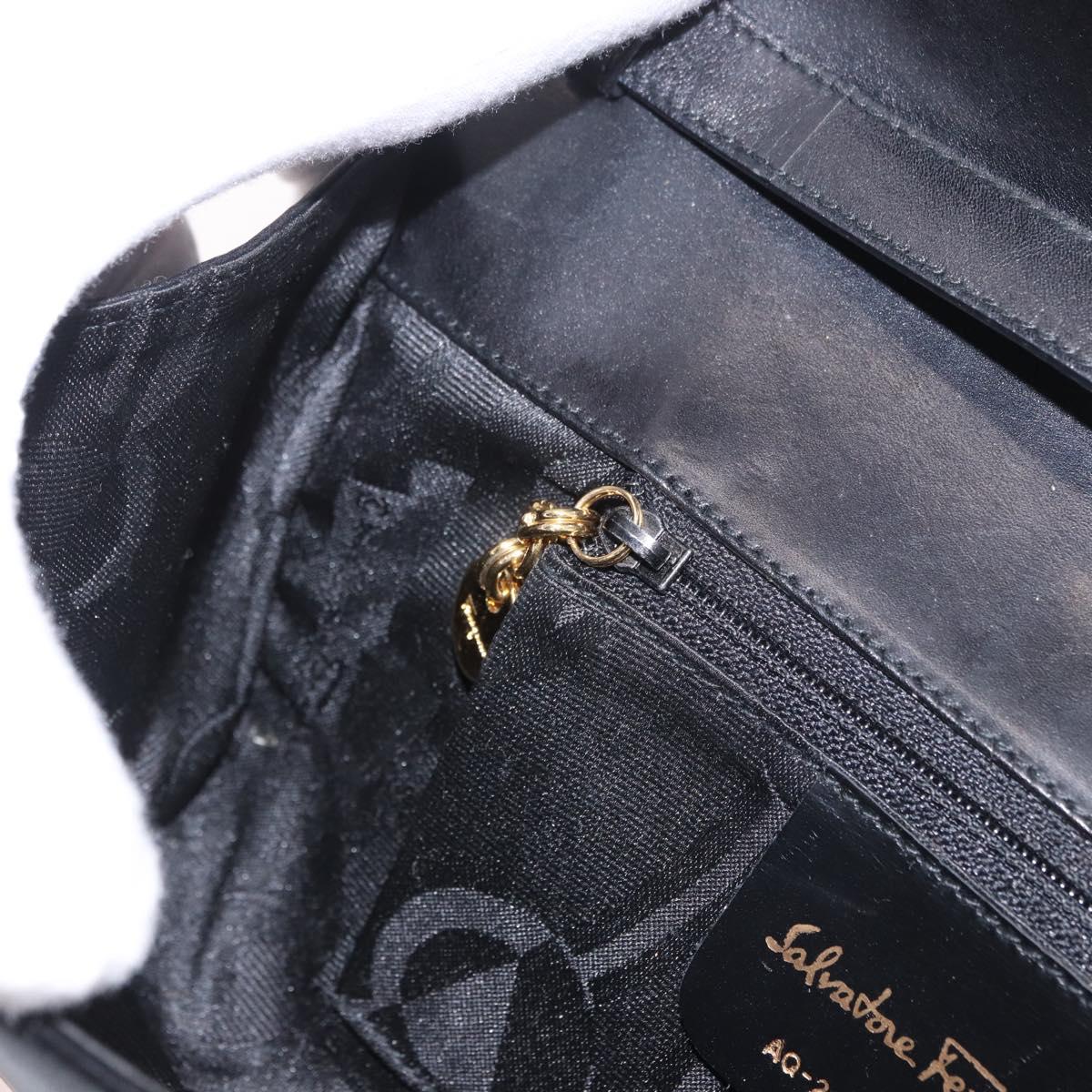 Salvatore Ferragamo Vala Shoulder Bag Leather Black Gold Auth 189974A