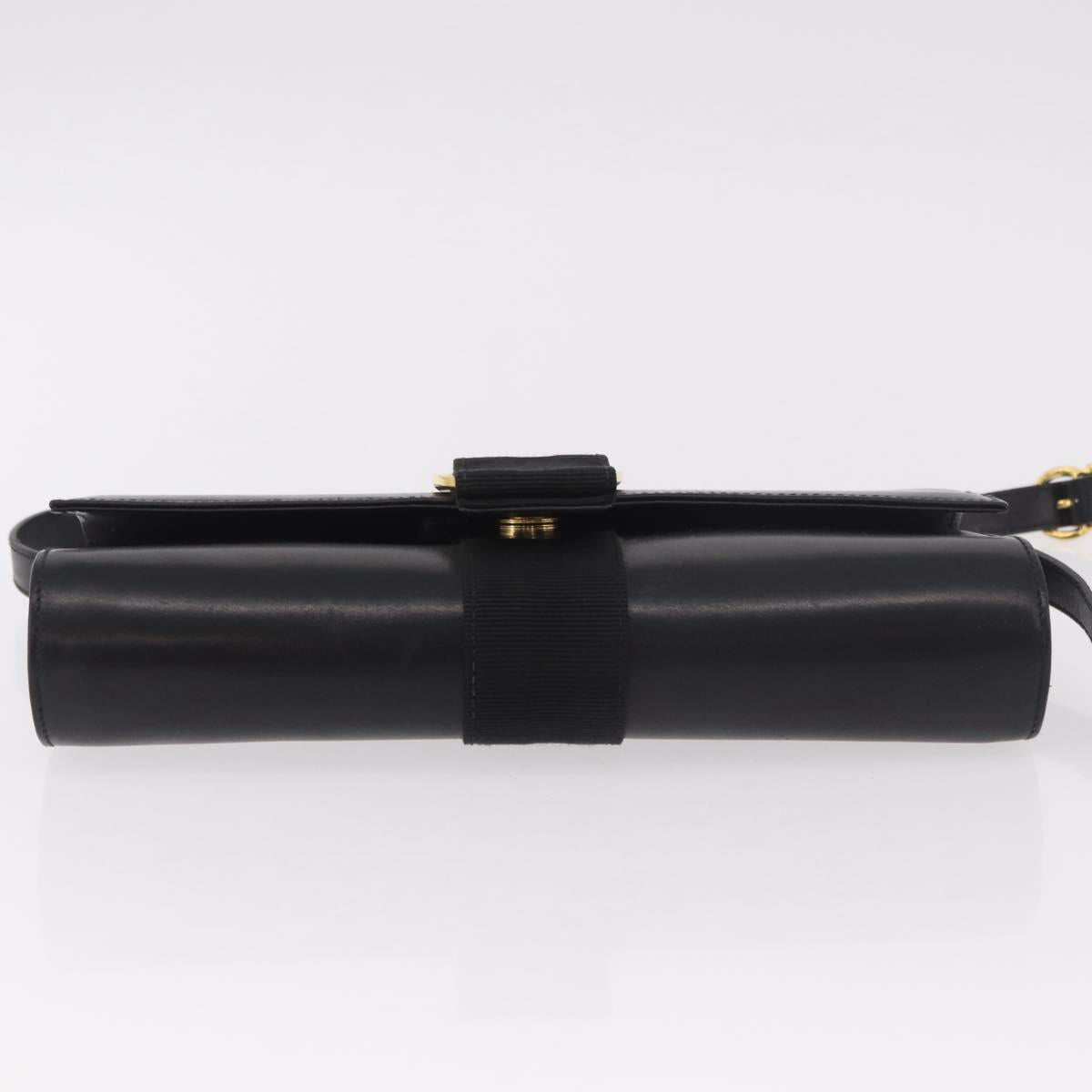 Salvatore Ferragamo Vala Shoulder Bag Leather Black Gold Auth 189974A