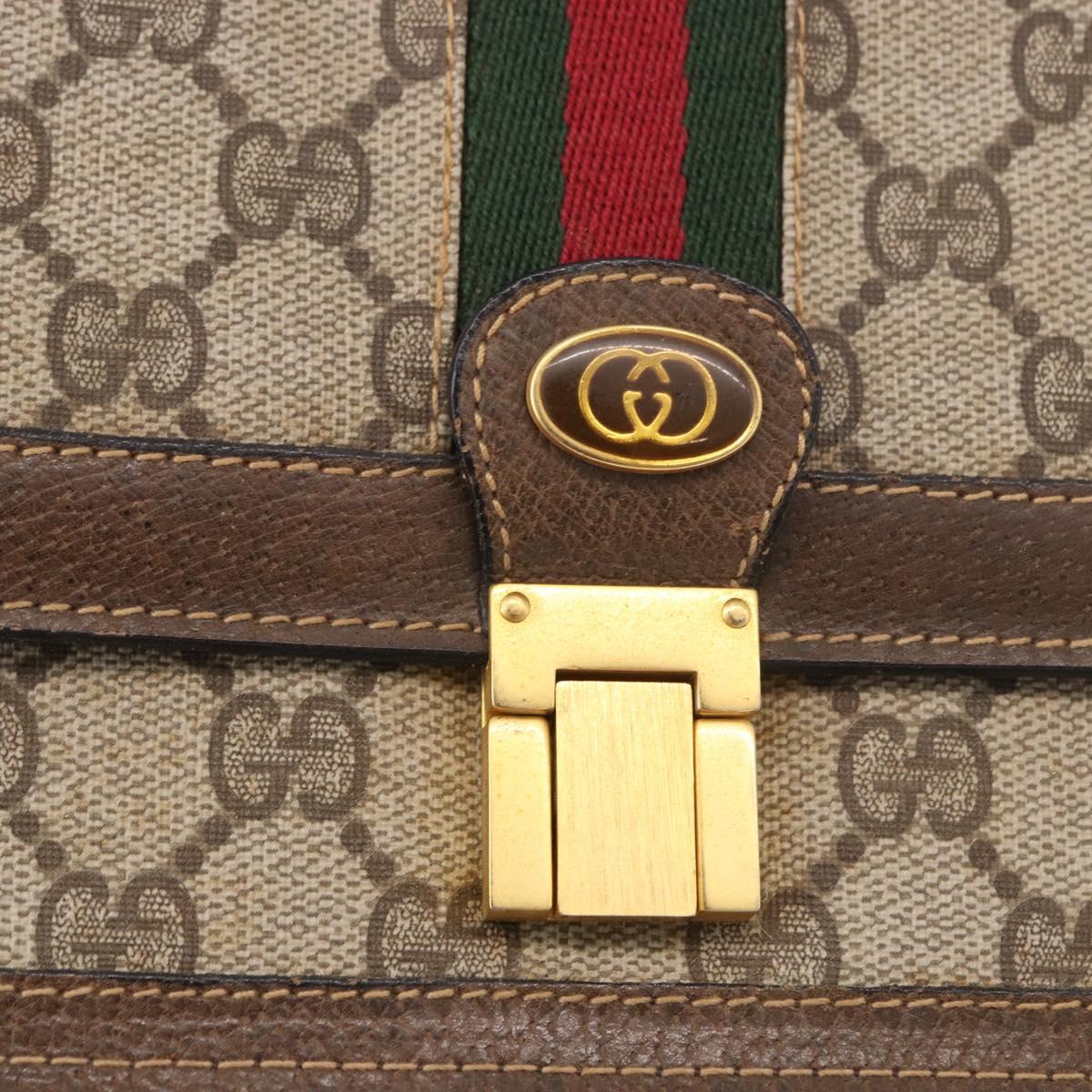 GUCCI GG Supreme Web Sherry Line Shoulder Bag PVC Beige Gold Auth 189976