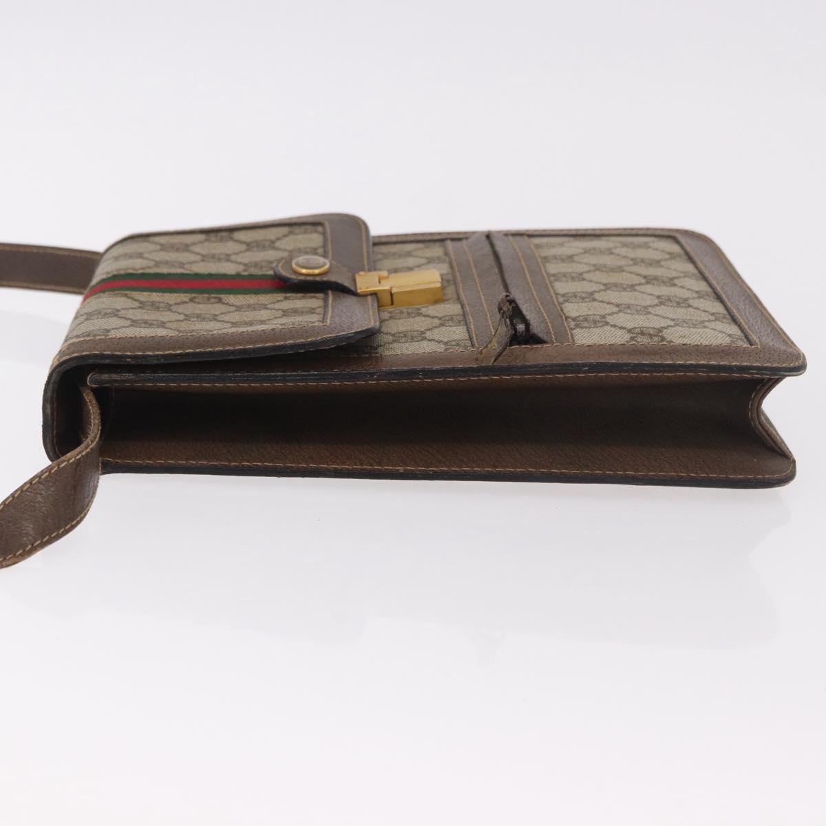 GUCCI GG Supreme Web Sherry Line Shoulder Bag PVC Beige Gold Auth 189976