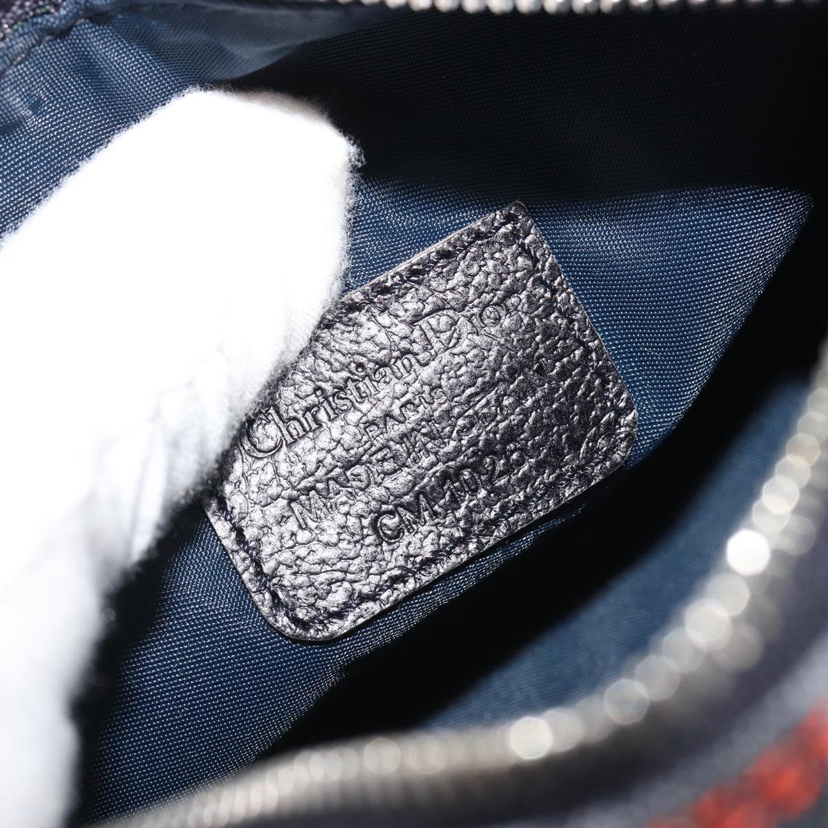 Christian Dior Trotter Canvas Cosmetic Pouch Denim Navy Silver Auth 189982A
