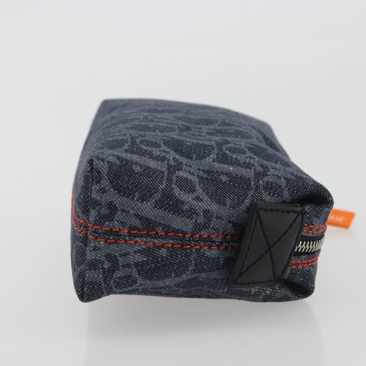 Christian Dior Trotter Canvas Cosmetic Pouch Denim Navy Silver Auth 189982A