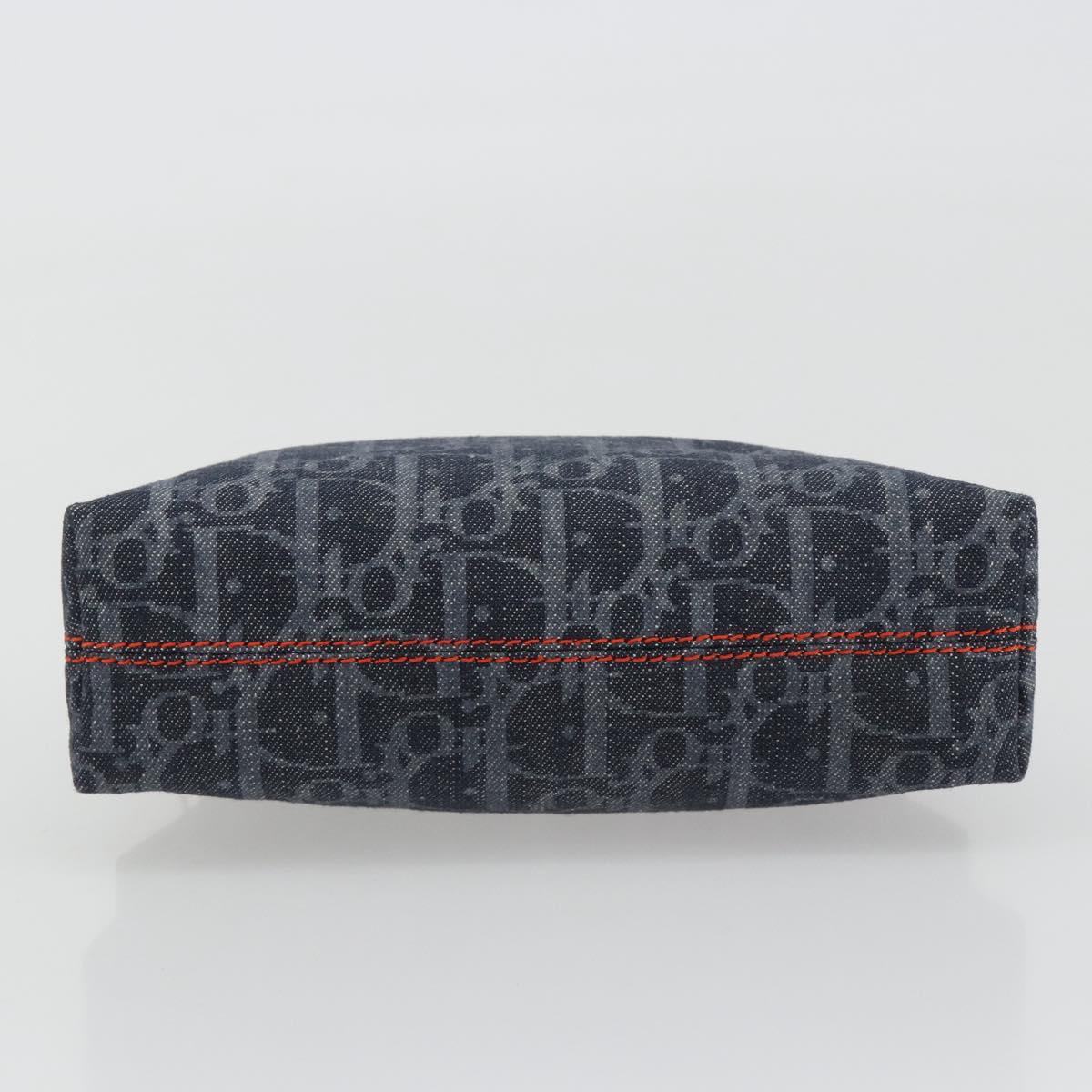 Christian Dior Trotter Canvas Cosmetic Pouch Denim Navy Silver Auth 189982A